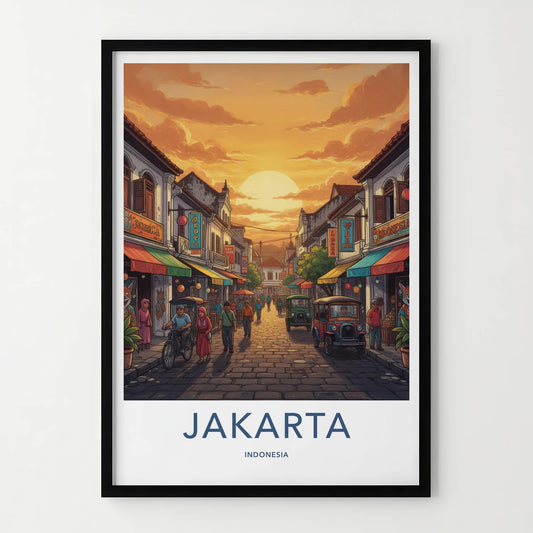 Jakarta Poster - Indonesia Travel Art - Vibrant Street Scene Home Decor