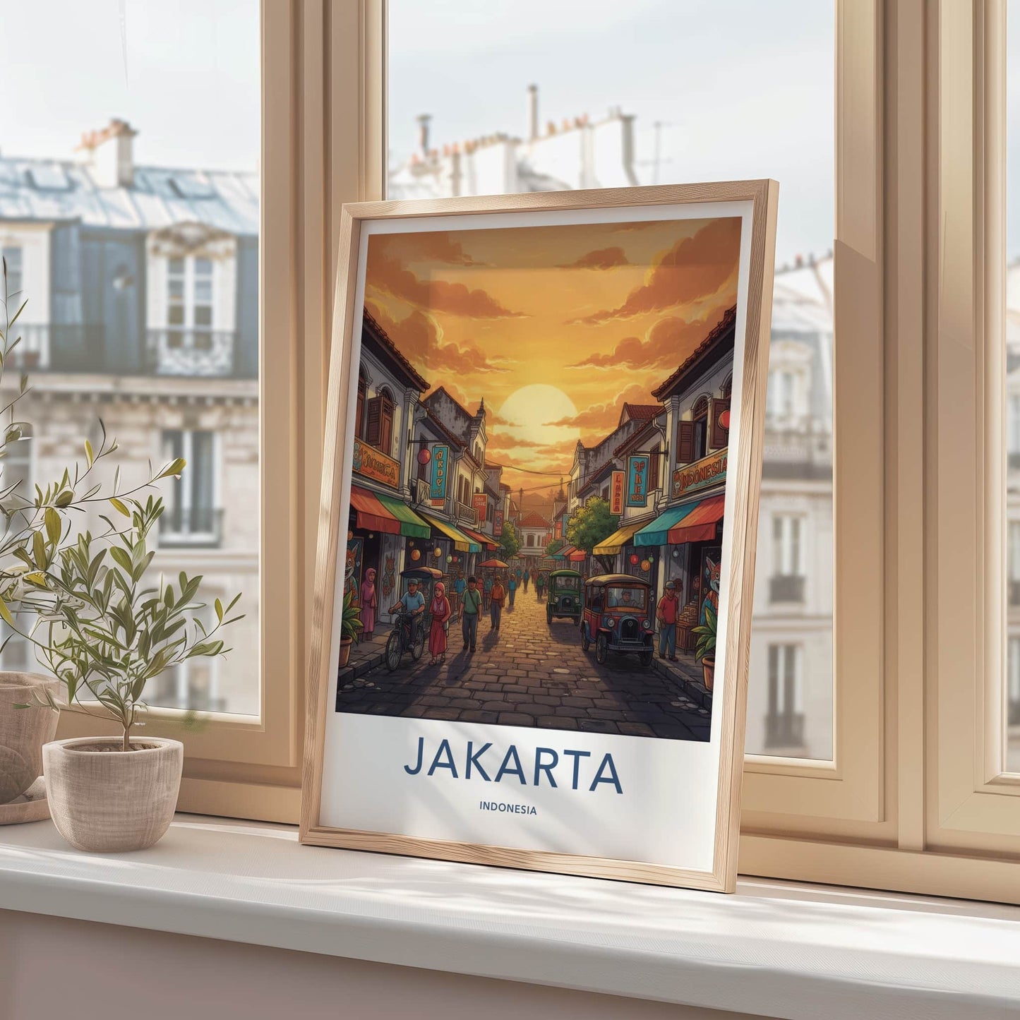 Jakarta Poster - Indonesia Travel Art - Vibrant Street Scene Home Decor
