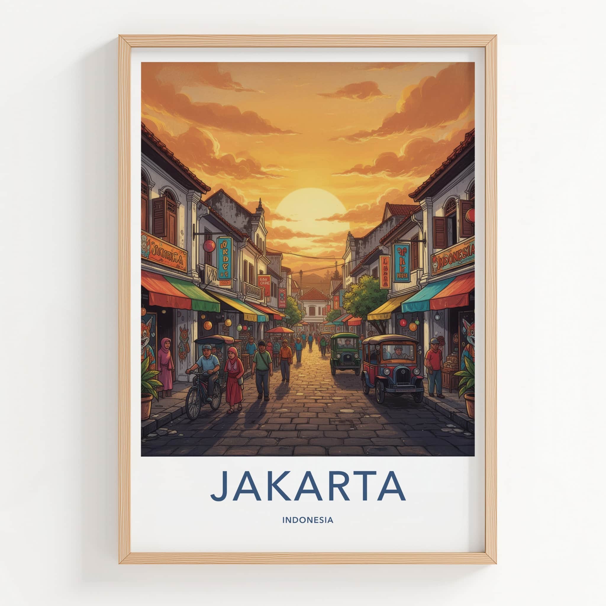 Jakarta Poster - Indonesia Travel Art - Vibrant Street Scene Home Decor