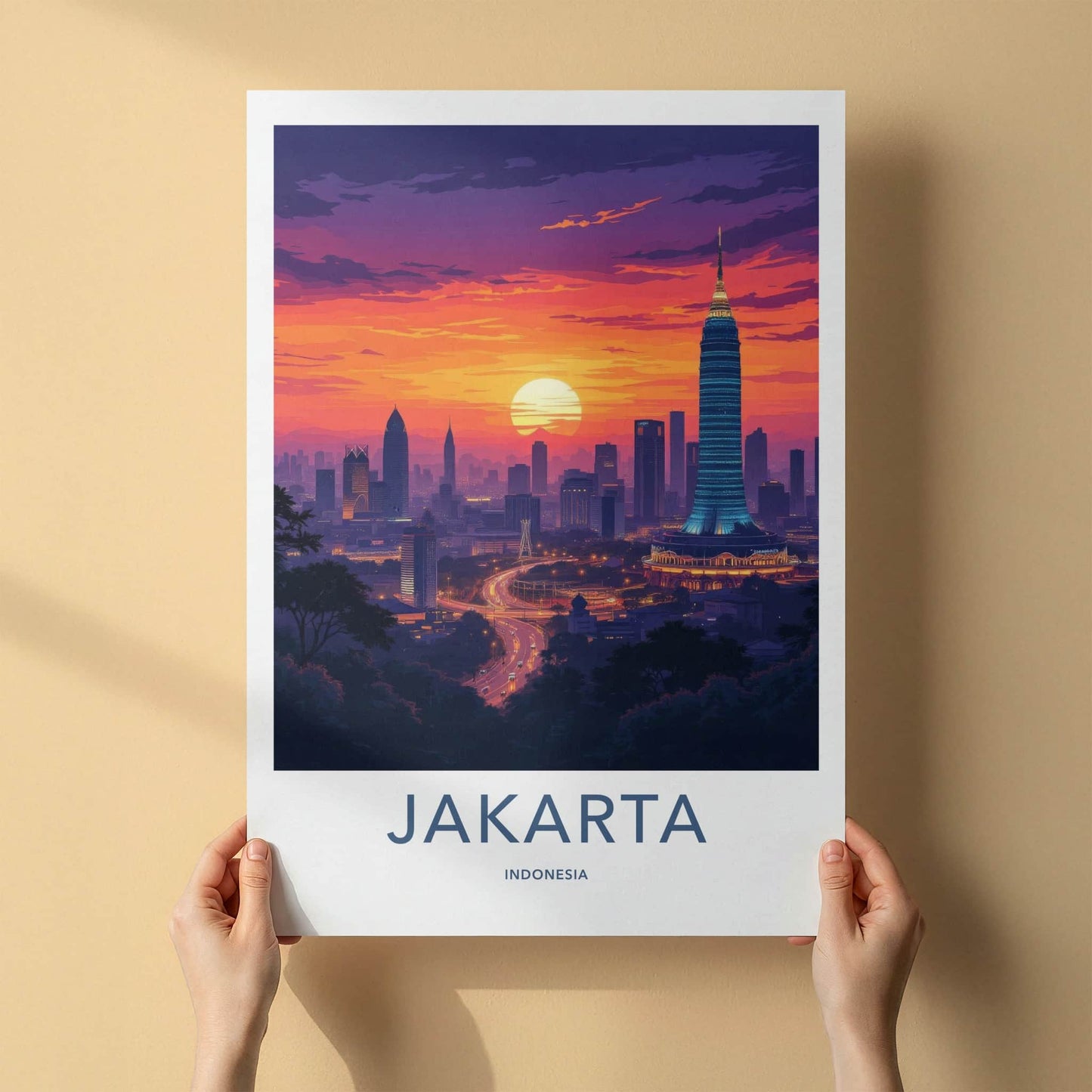 Jakarta Poster - Indonesia Travel Print - Vibrant City Sunset Gallery Art