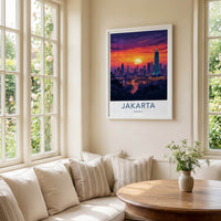 Jakarta Poster - Indonesia Travel Print - Vibrant City Sunset Gallery Art
