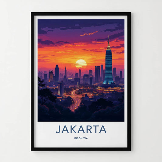 Jakarta Poster - Indonesia Travel Print - Vibrant City Sunset Gallery Art