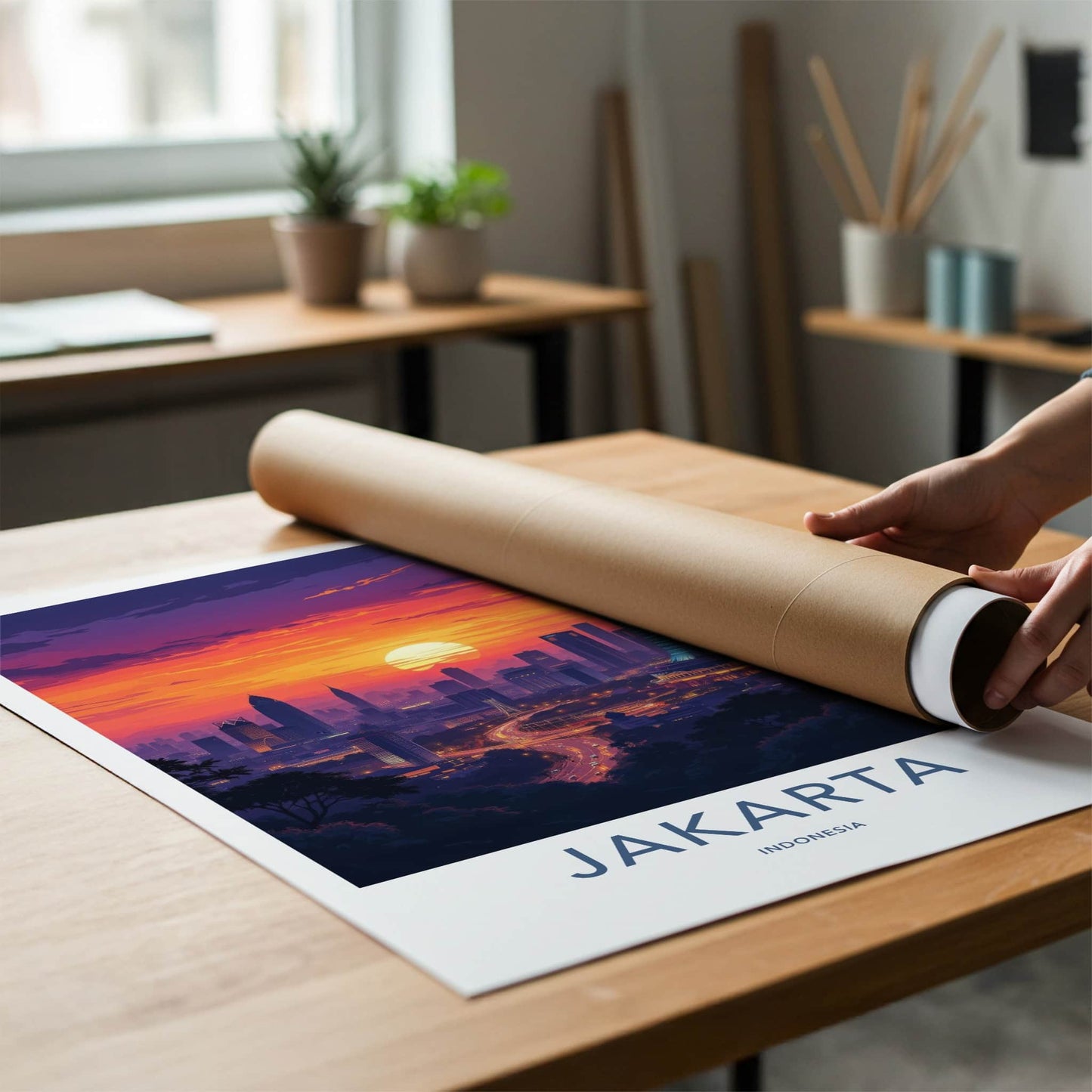Jakarta Poster - Indonesia Travel Print - Vibrant City Sunset Gallery Art