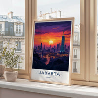 Jakarta Poster - Indonesia Travel Print - Vibrant City Sunset Gallery Art