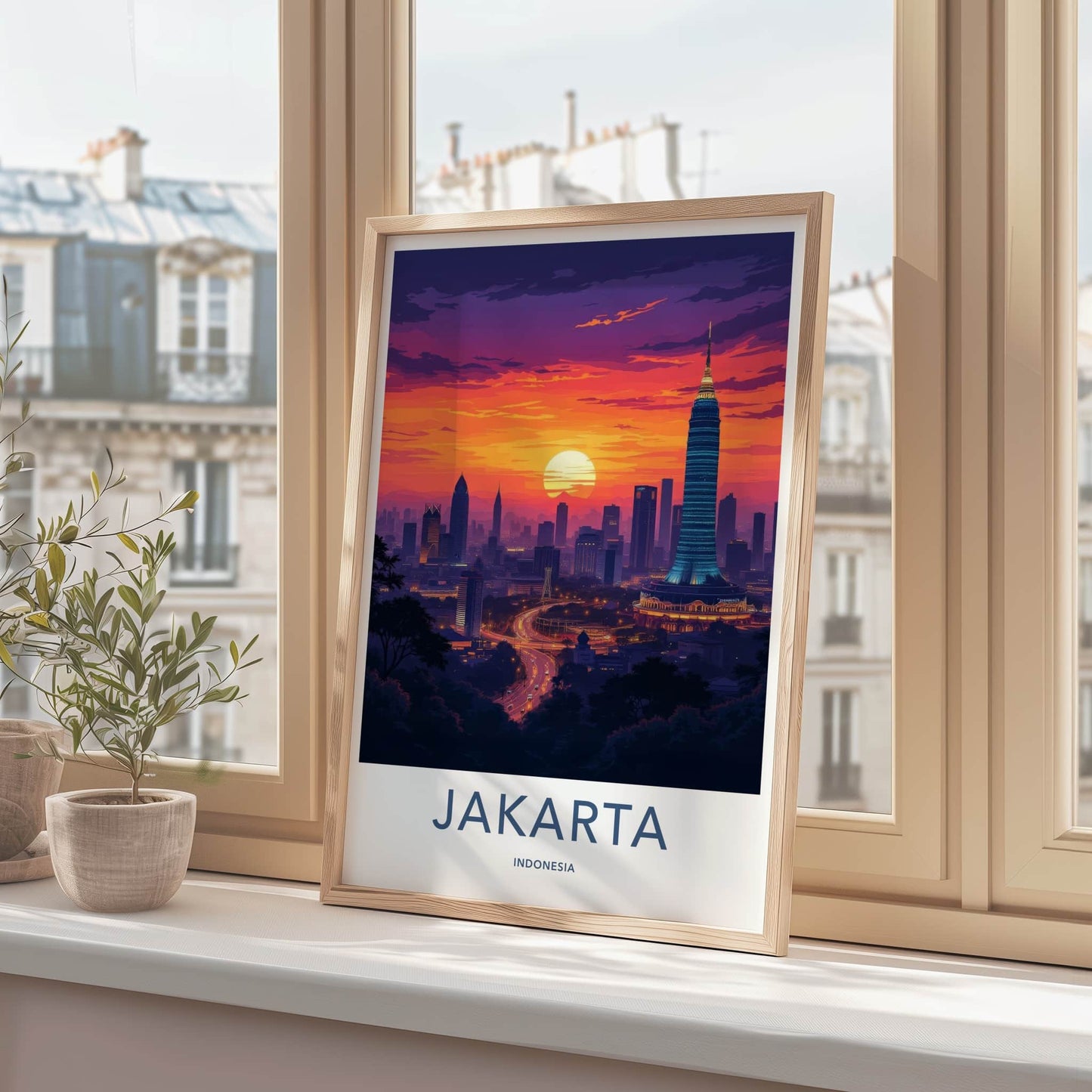 Jakarta Poster - Indonesia Travel Print - Vibrant City Sunset Gallery Art