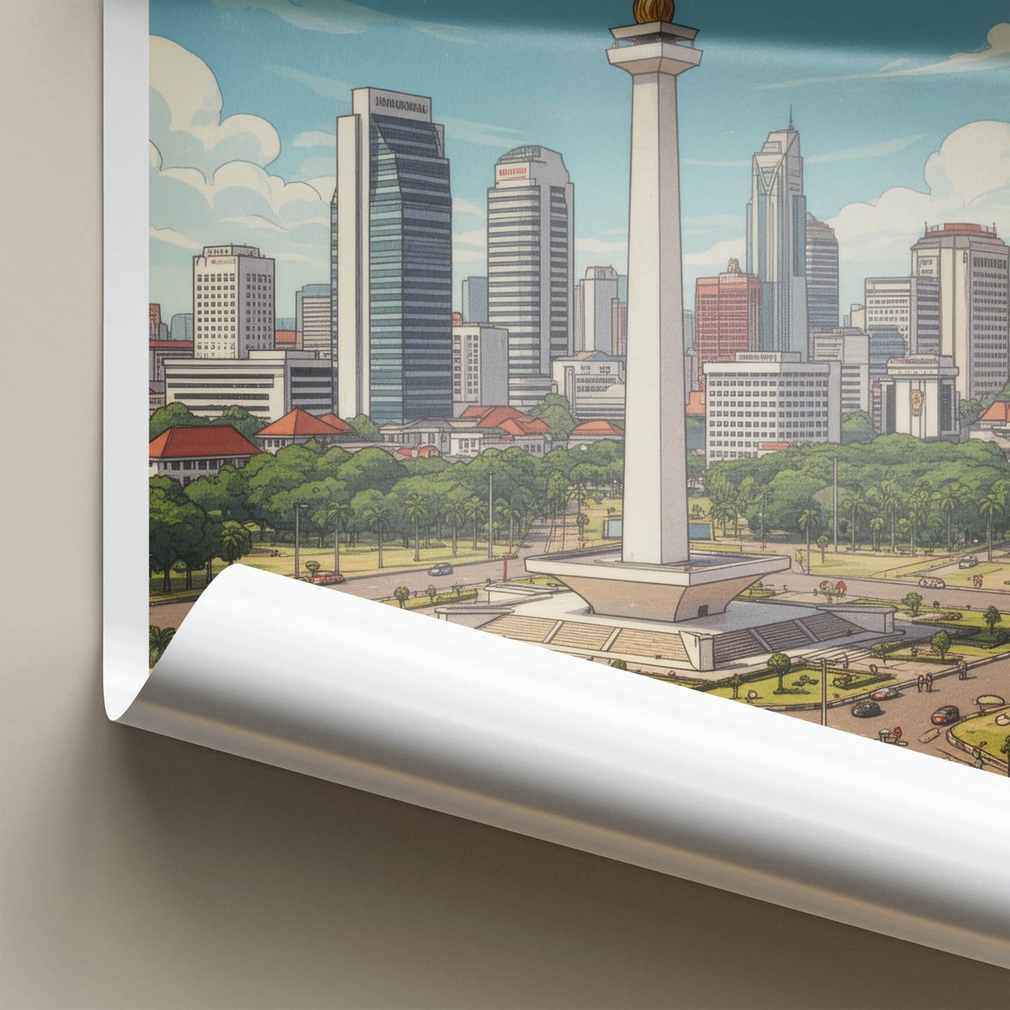 Jakarta Poster - Indonesia Wall Art - Monas Landmark City Home Decor