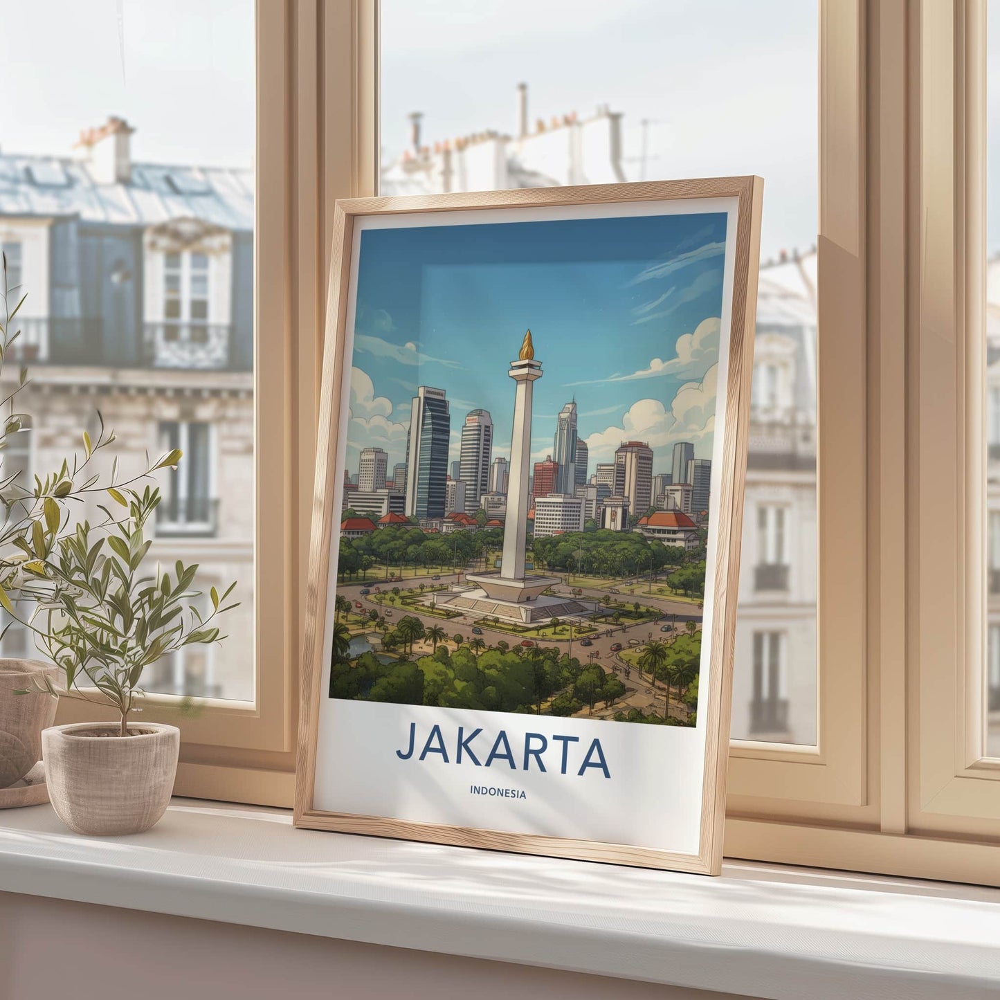 Jakarta Poster - Indonesia Wall Art - Monas Landmark City Home Decor