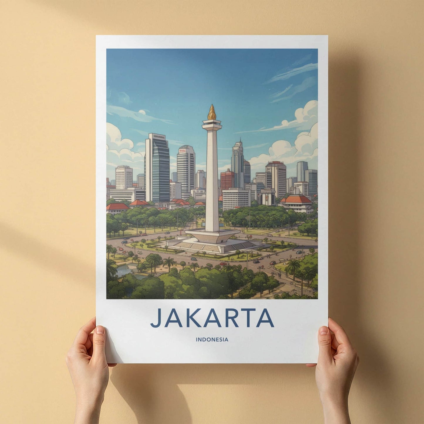 Jakarta Poster - Indonesia Wall Art - Monas Landmark City Home Decor