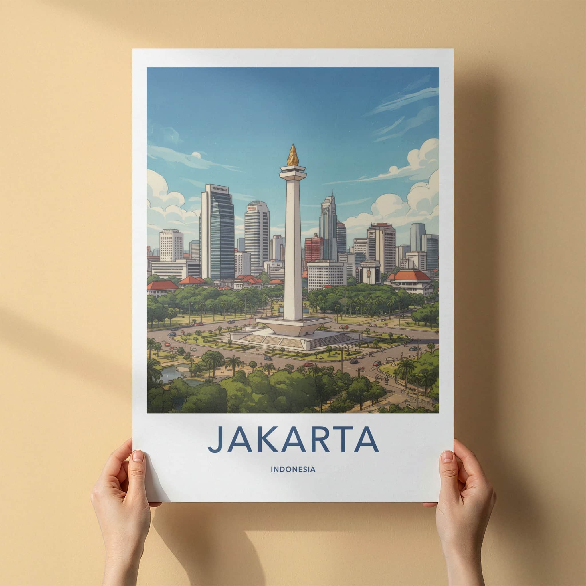 Jakarta Poster - Indonesia Wall Art - Monas Landmark City Home Decor