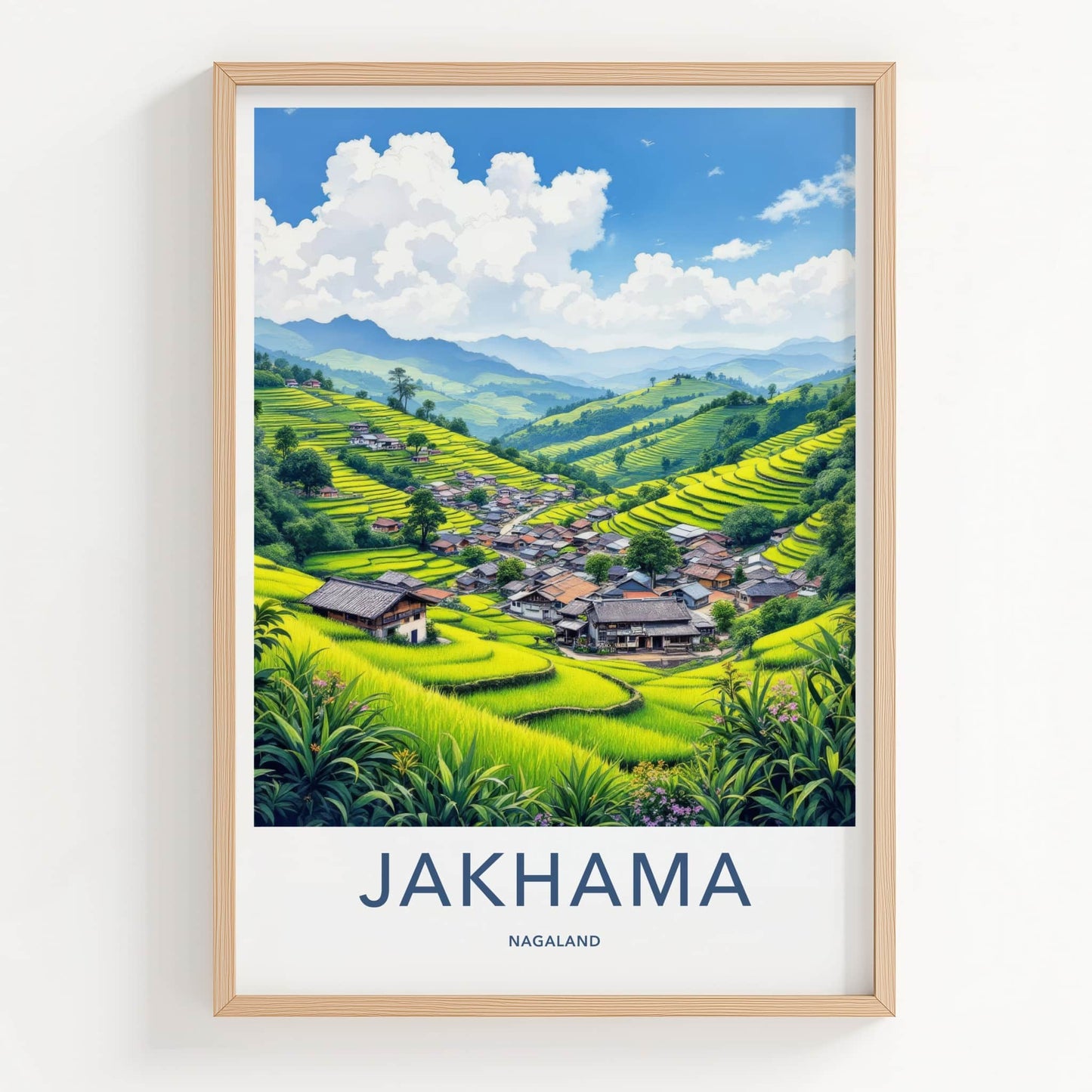 Jakhama Poster - India Travel Art - Nagaland Terraced Rice Village Home Decor