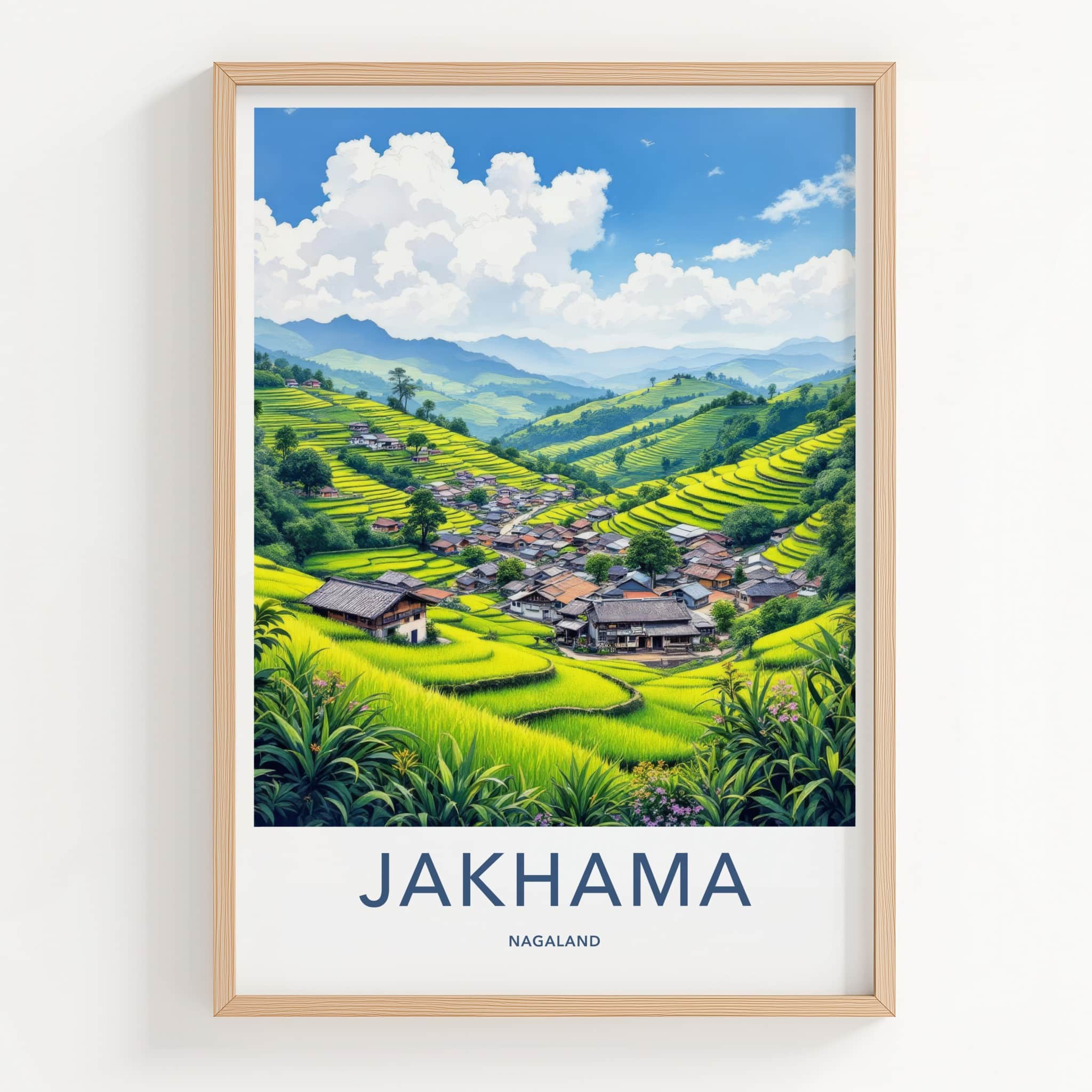 Jakhama Poster - India Travel Art - Nagaland Terraced Rice Village Home Decor