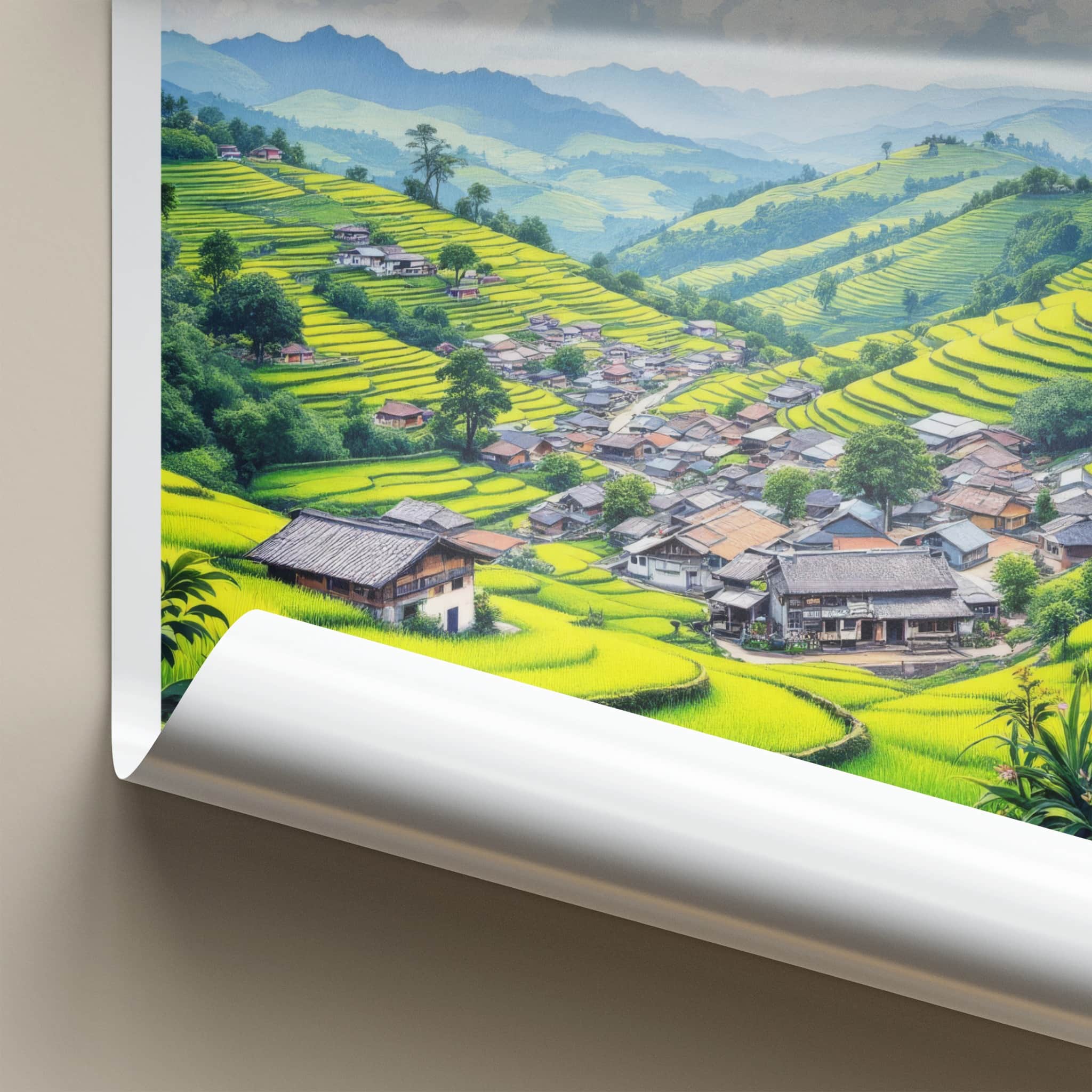 Jakhama Poster - India Travel Art - Nagaland Terraced Rice Village Home Decor