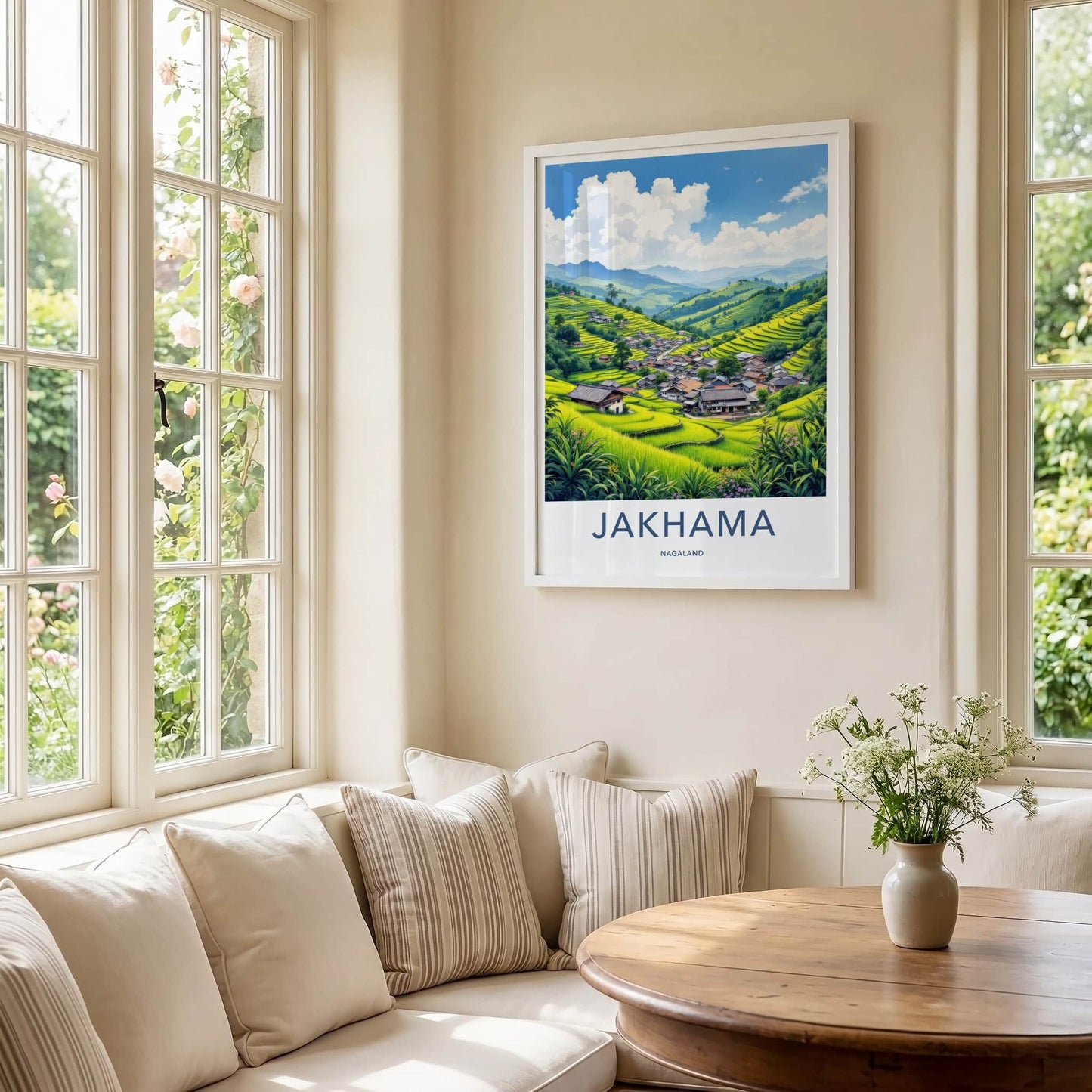 Jakhama Poster - India Travel Art - Nagaland Terraced Rice Village Home Decor