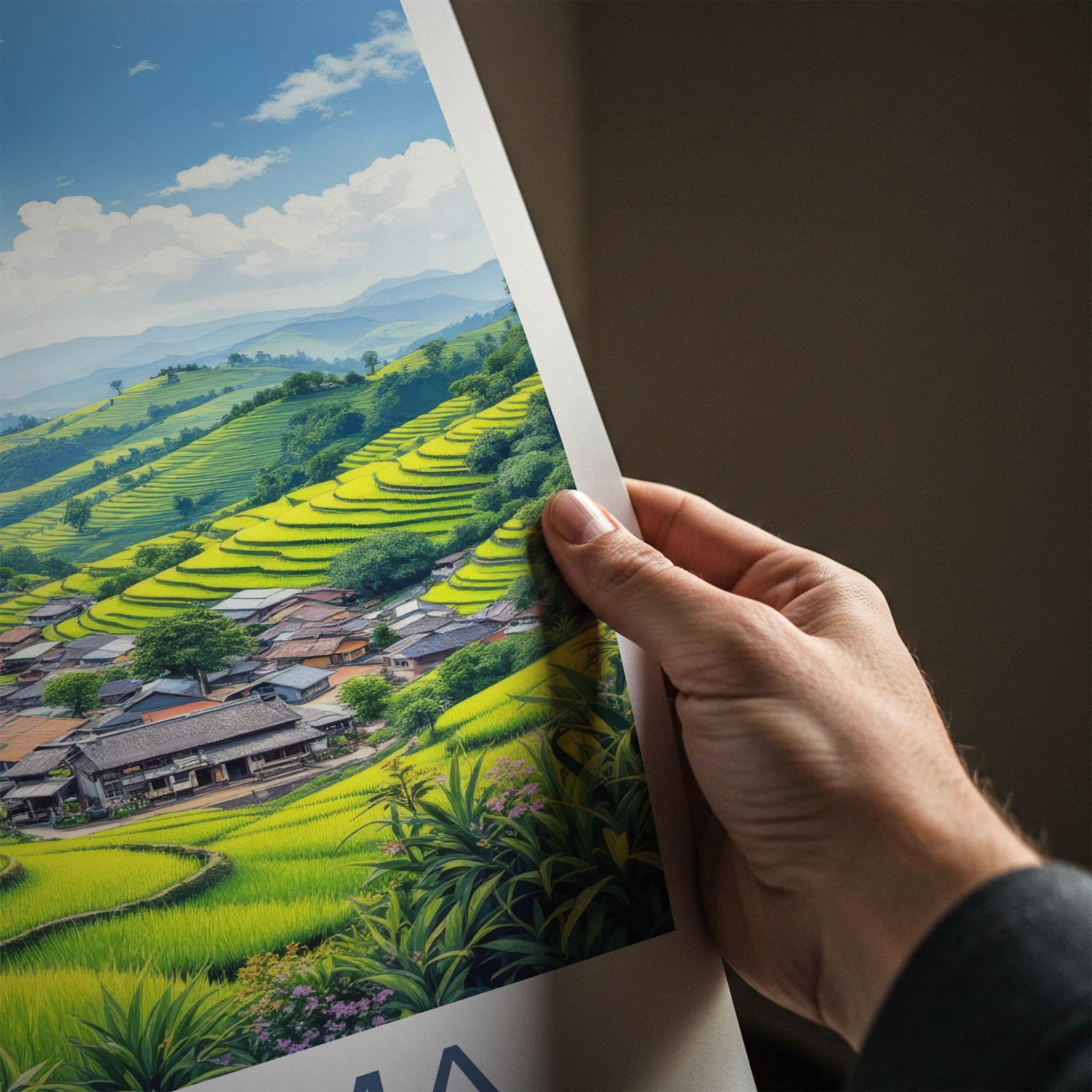 Jakhama Poster - India Travel Art - Nagaland Terraced Rice Village Home Decor