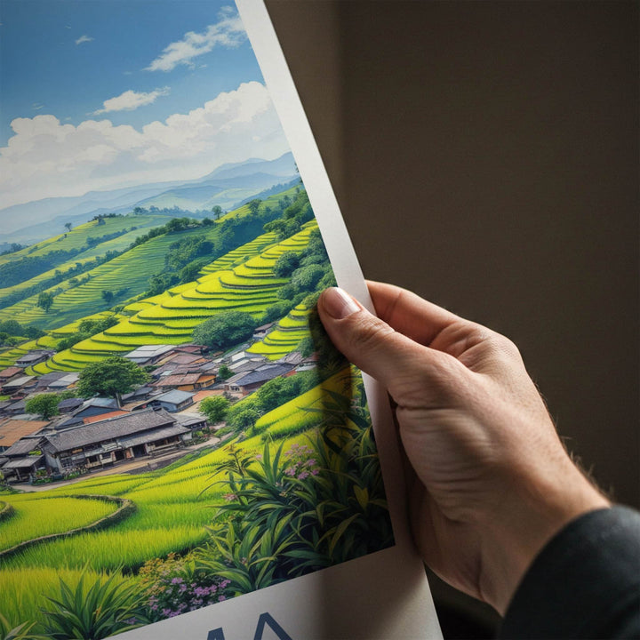 Jakhama Poster - India Travel Art - Nagaland Terraced Rice Village Home Decor