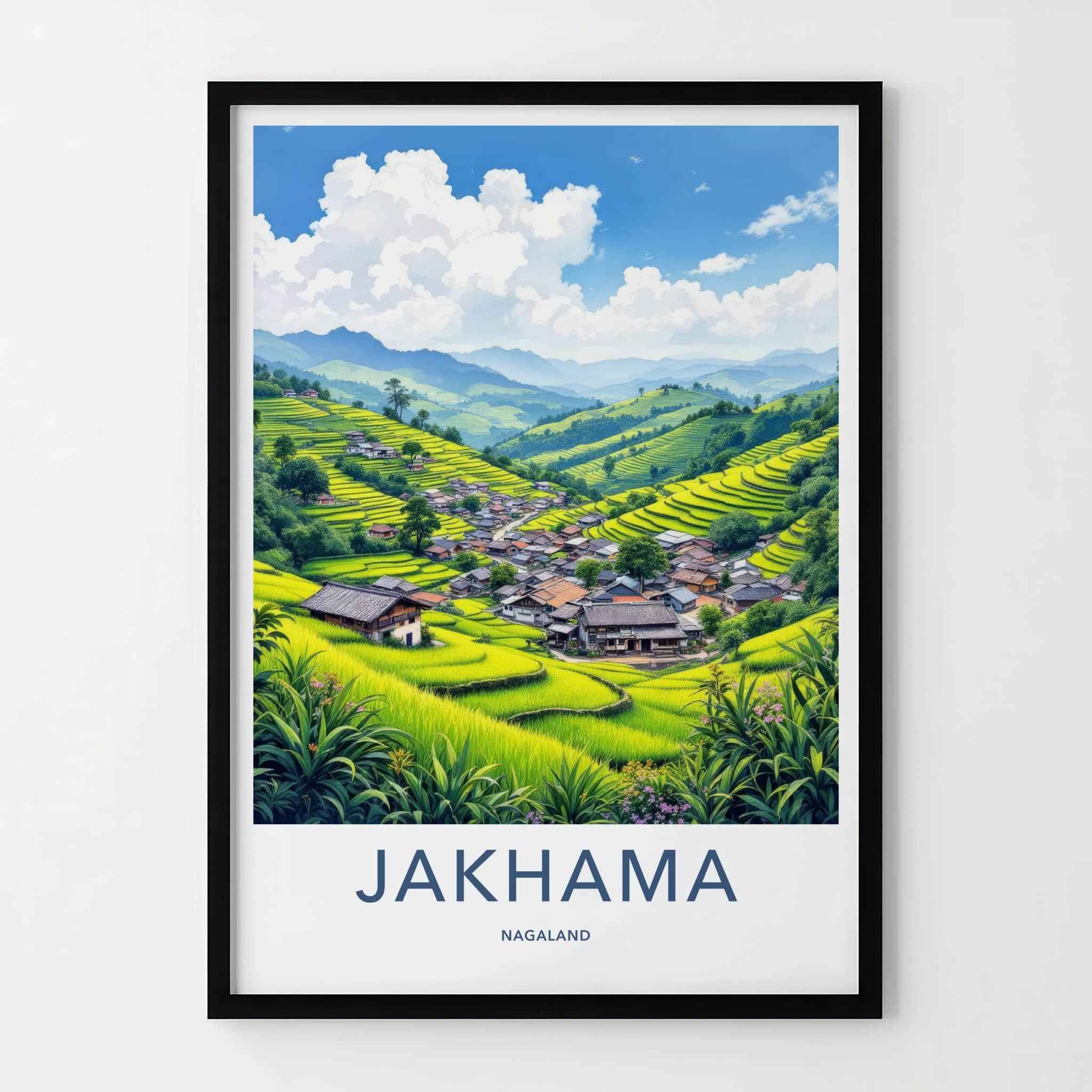 Jakhama Poster - India Travel Art - Nagaland Terraced Rice Village Home Decor
