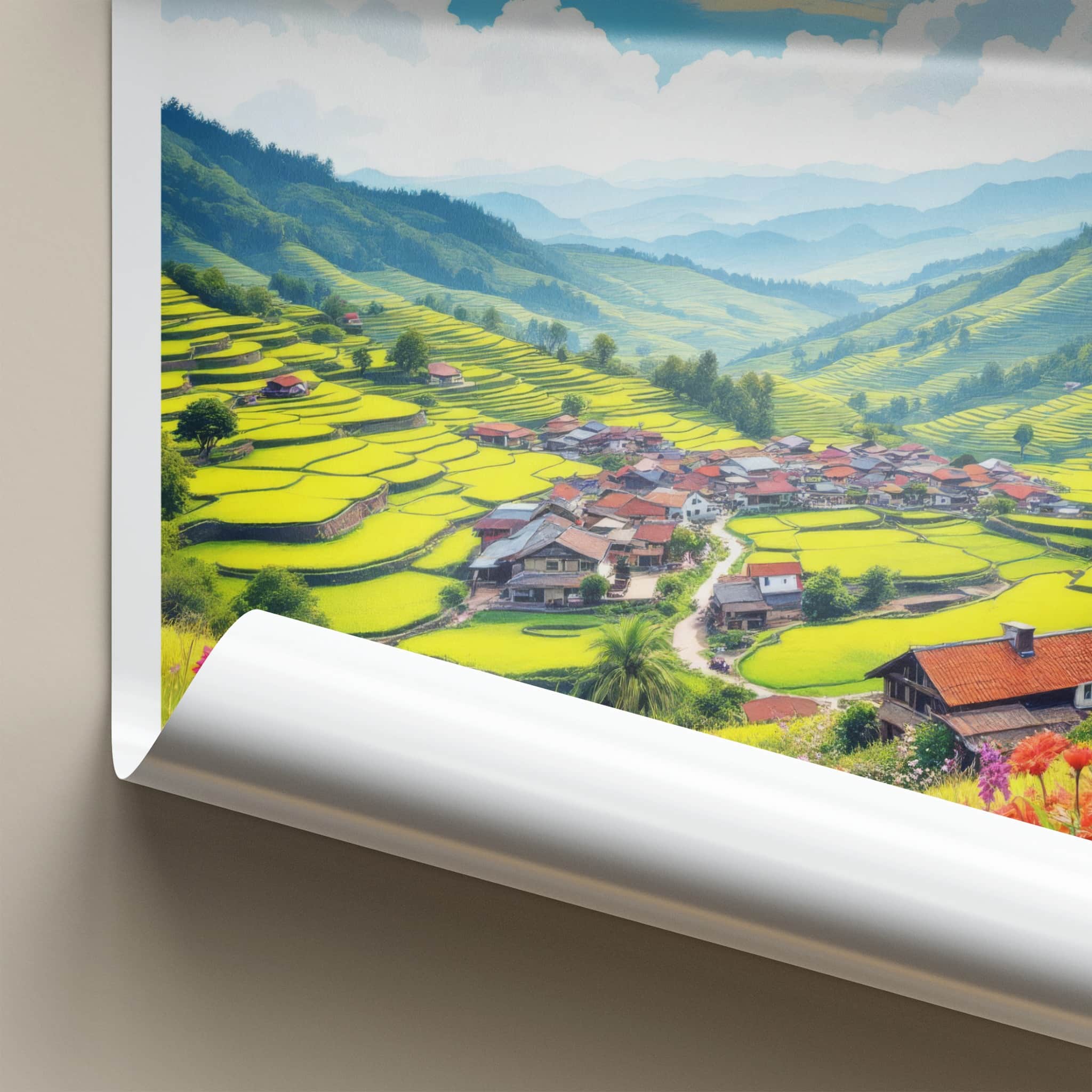 Jakhama Poster - India Travel Art - Nagaland Terraced Valley Village Home Decor
