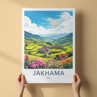 Jakhama Poster - India Travel Art - Nagaland Terraced Valley Village Home Decor