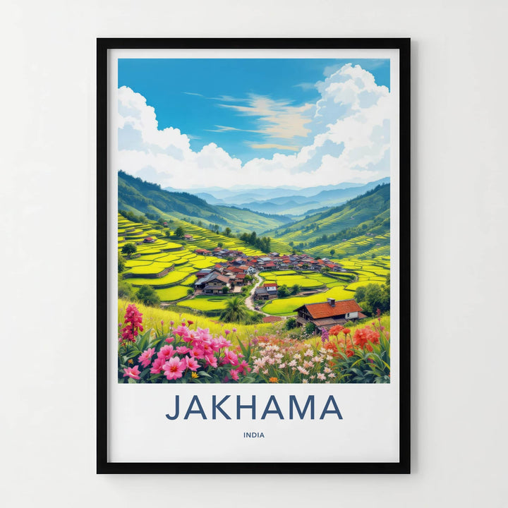 Jakhama Poster - India Travel Art - Nagaland Terraced Valley Village Home Decor