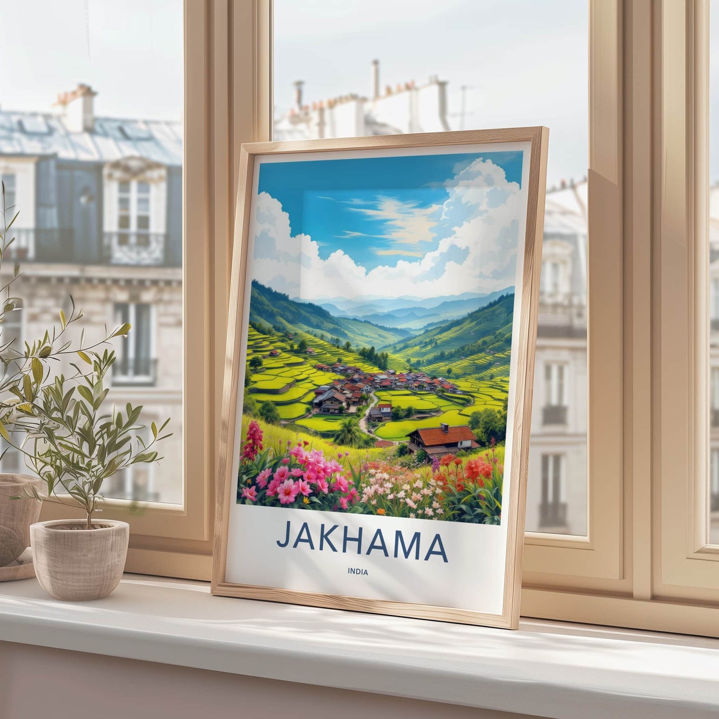 Jakhama Poster - India Travel Art - Nagaland Terraced Valley Village Home Decor