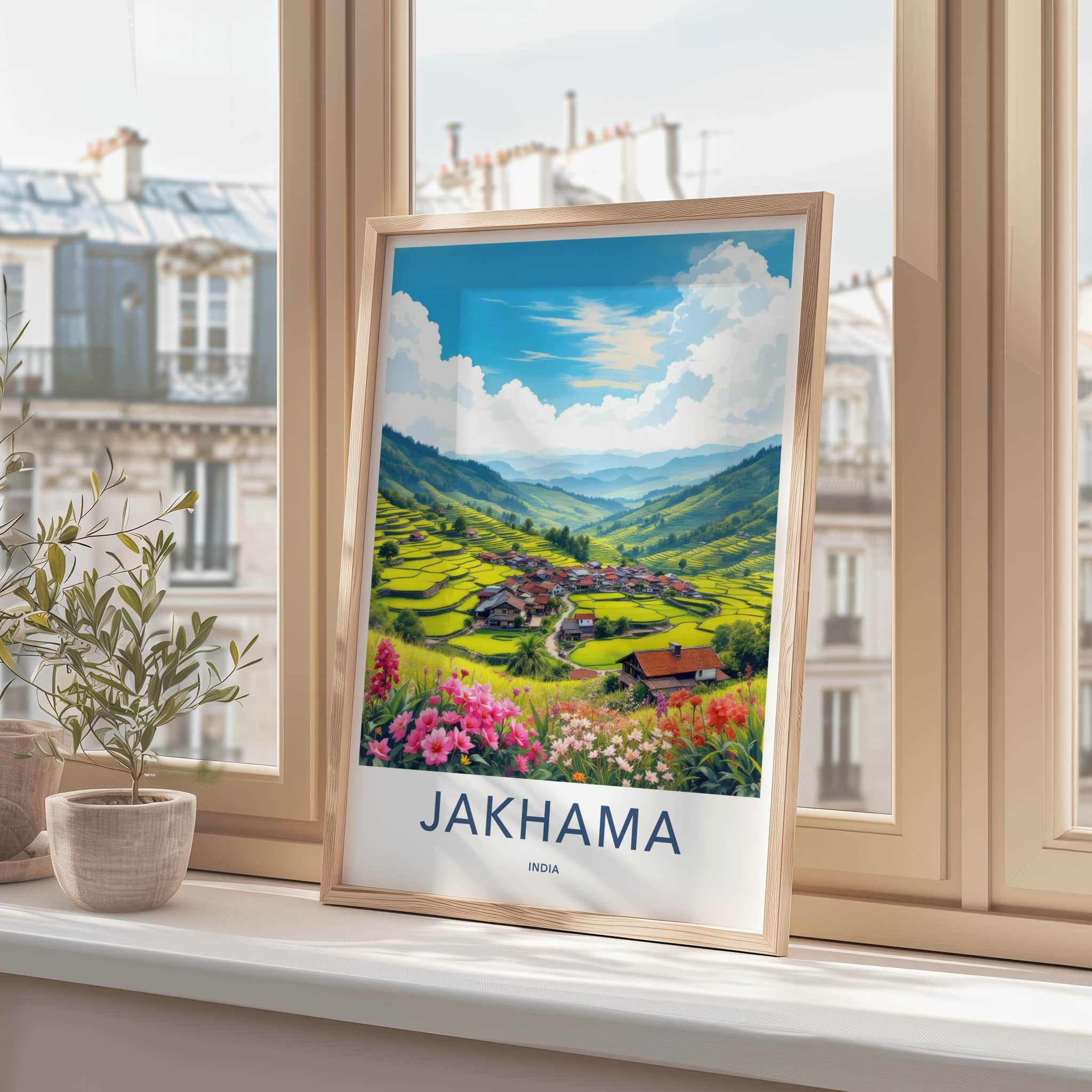 Jakhama Poster - India Travel Art - Nagaland Terraced Valley Village Home Decor