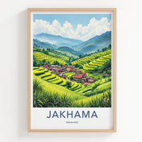 Jakhama Poster - India Travel Art - Nagaland Village Rice Terraces Home Decor