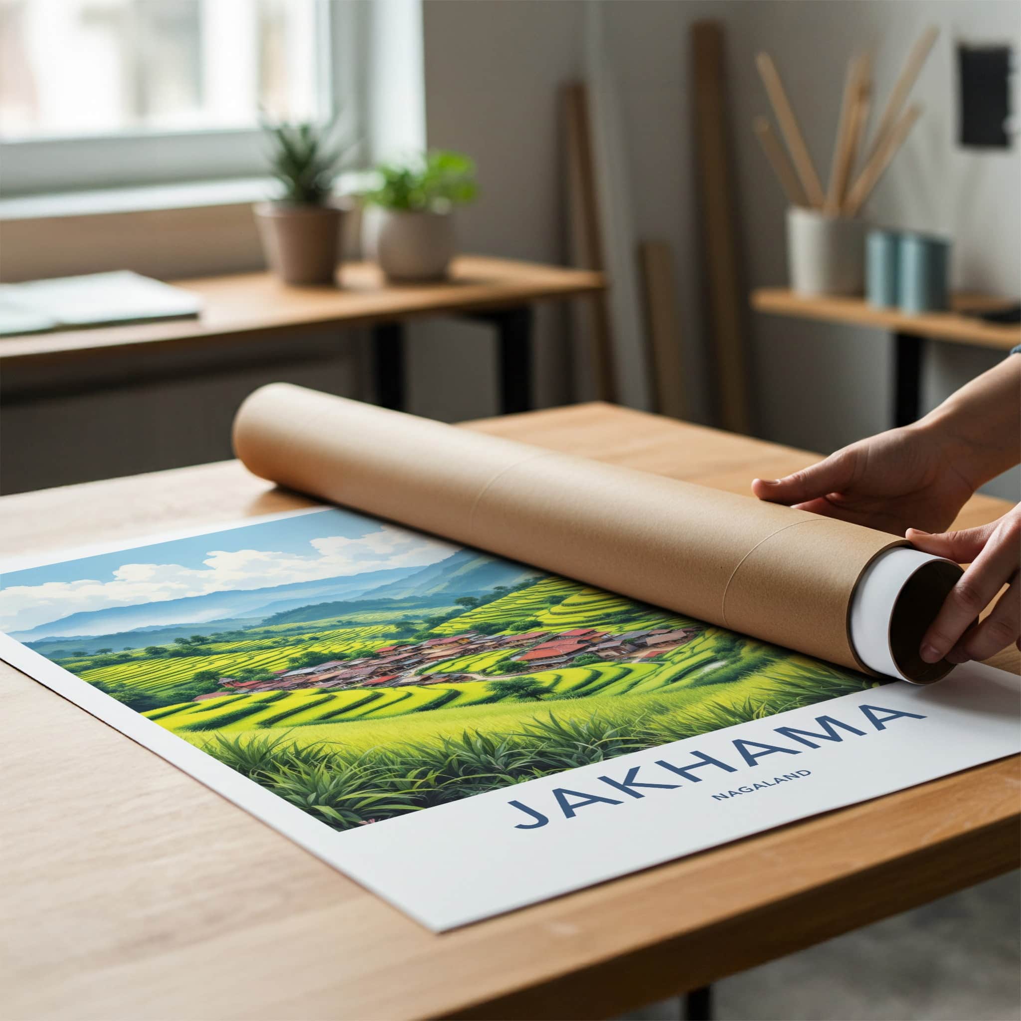 Jakhama Poster - India Travel Art - Nagaland Village Rice Terraces Home Decor