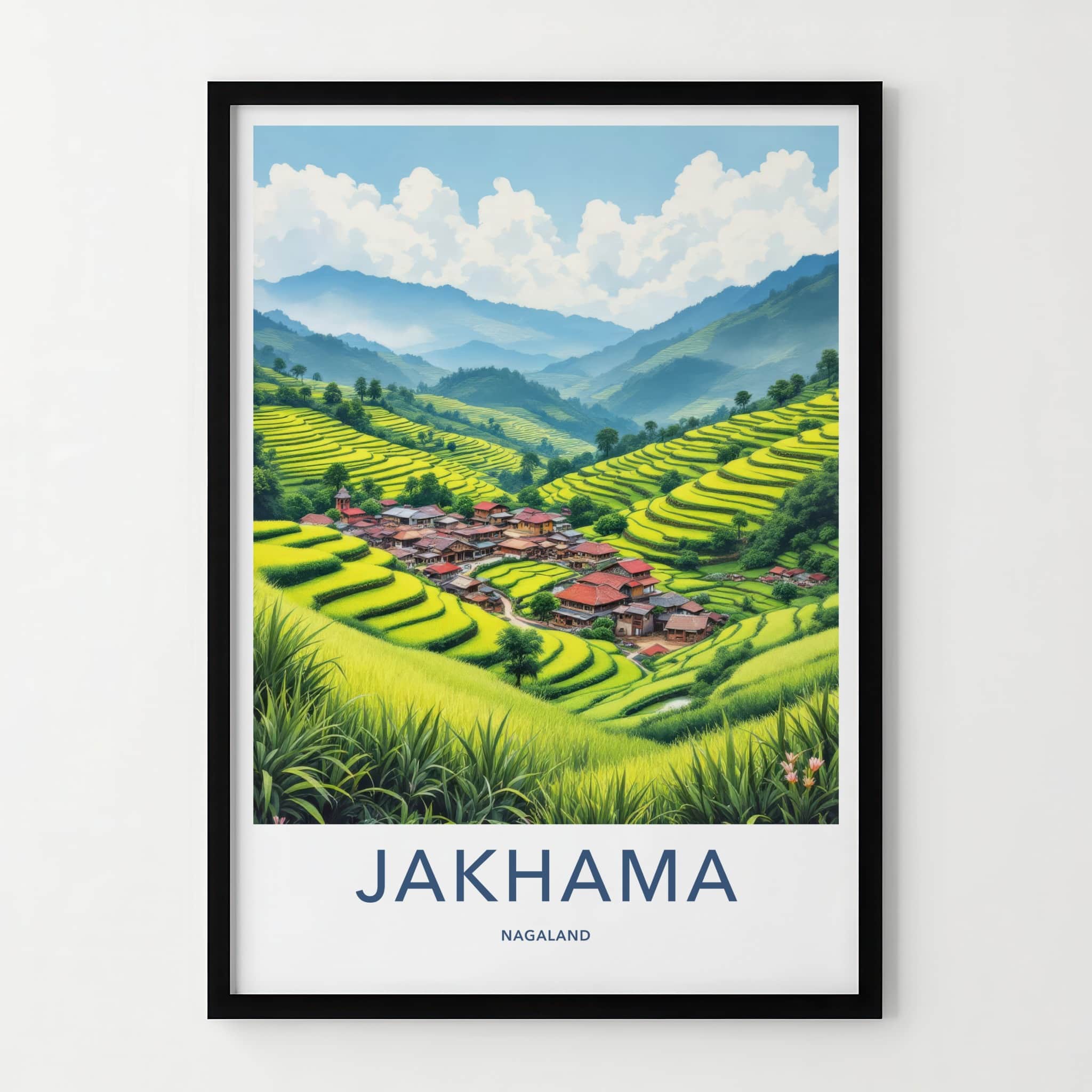 Jakhama Poster - India Travel Art - Nagaland Village Rice Terraces Home Decor