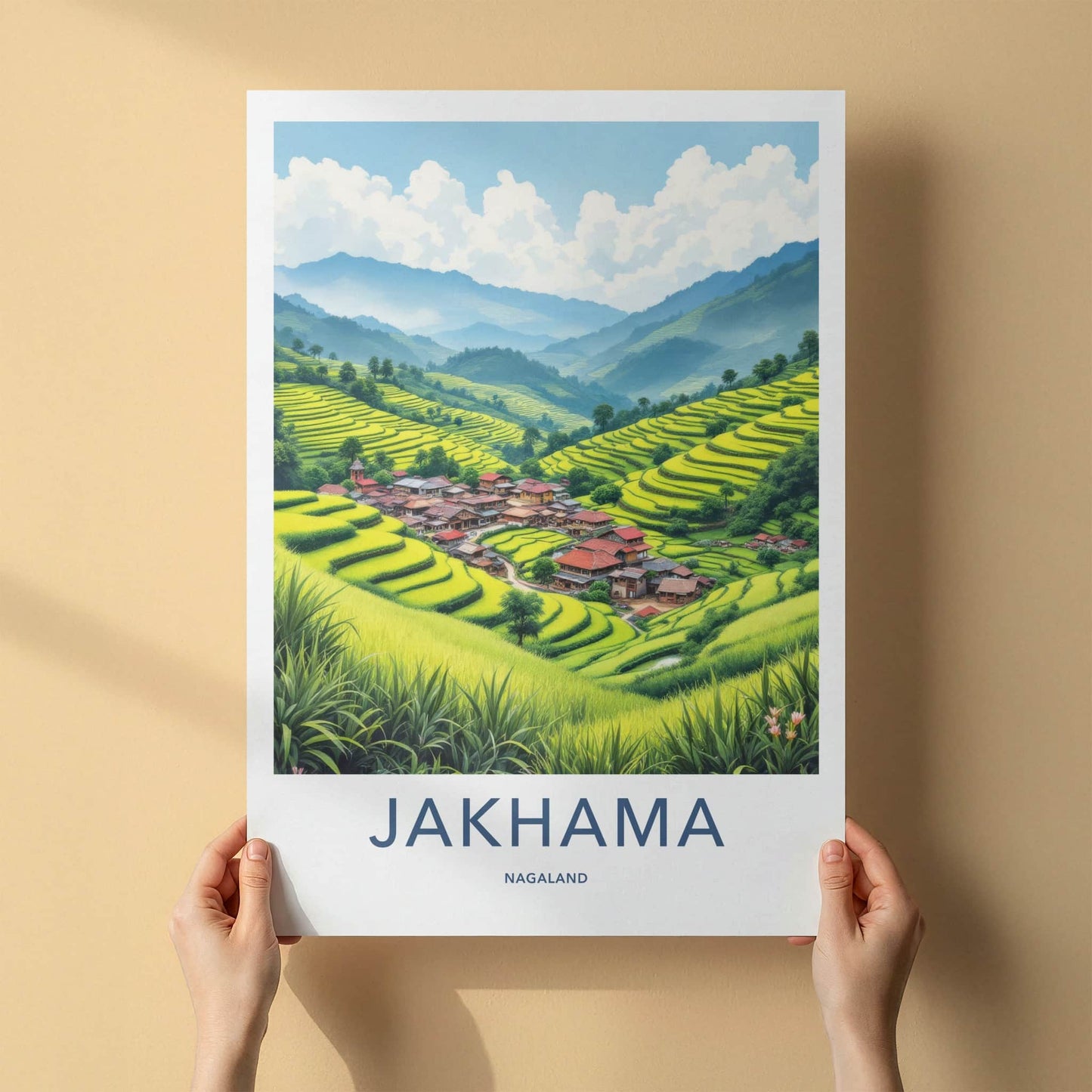 Jakhama Poster - India Travel Art - Nagaland Village Rice Terraces Home Decor