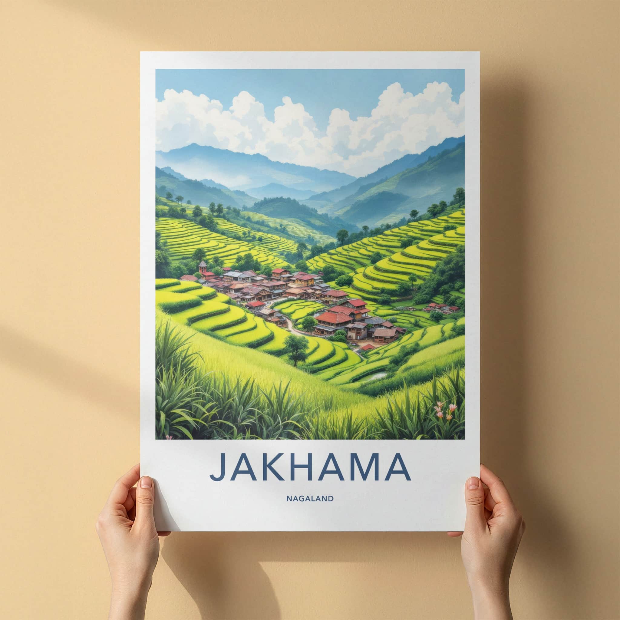 Jakhama Poster - India Travel Art - Nagaland Village Rice Terraces Home Decor