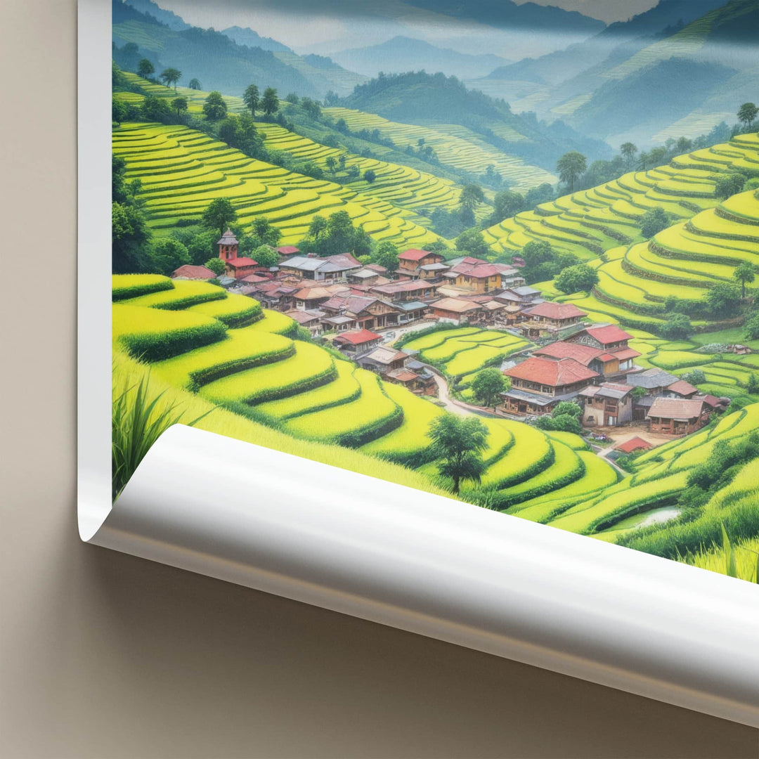 Jakhama Poster - India Travel Art - Nagaland Village Rice Terraces Home Decor