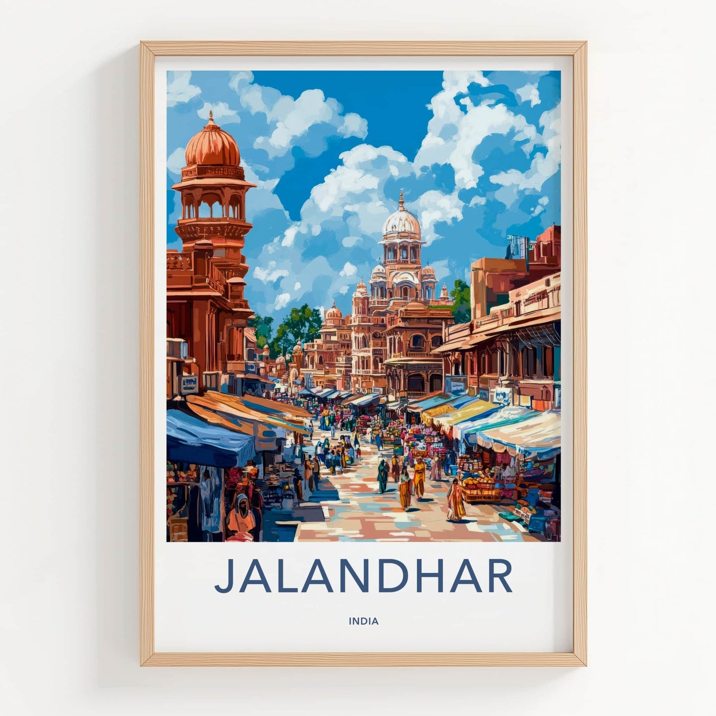 Jalandhar Poster - India Travel Art - Punjab Vibrant Market Scene Home Decor
