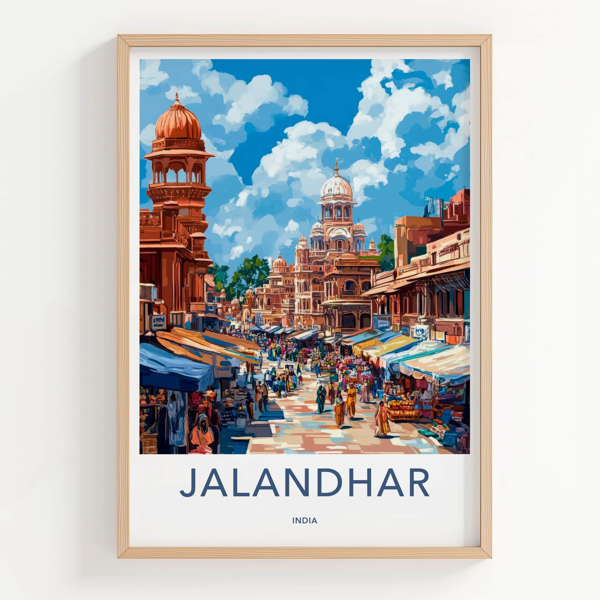 Jalandhar Poster - India Travel Art - Punjab Vibrant Market Scene Home Decor