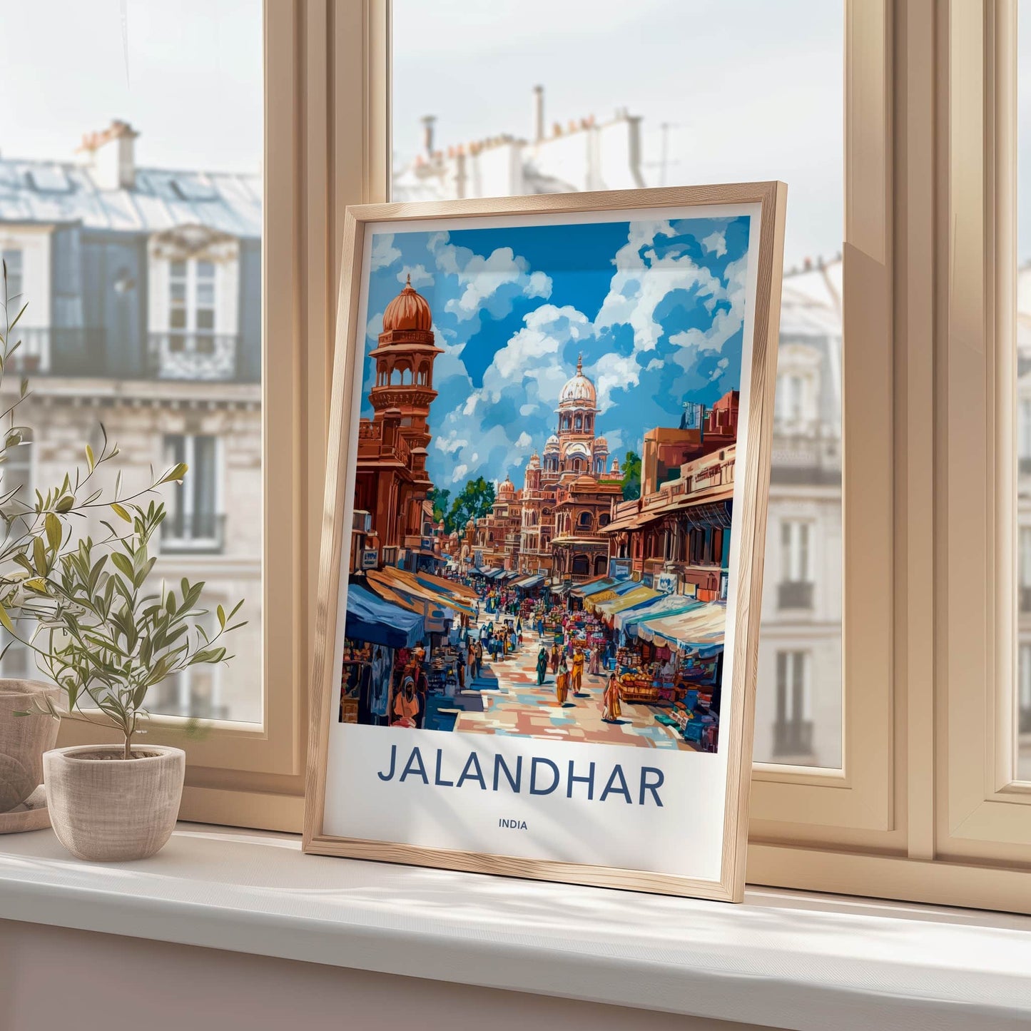 Jalandhar Poster - India Travel Art - Punjab Vibrant Market Scene Home Decor