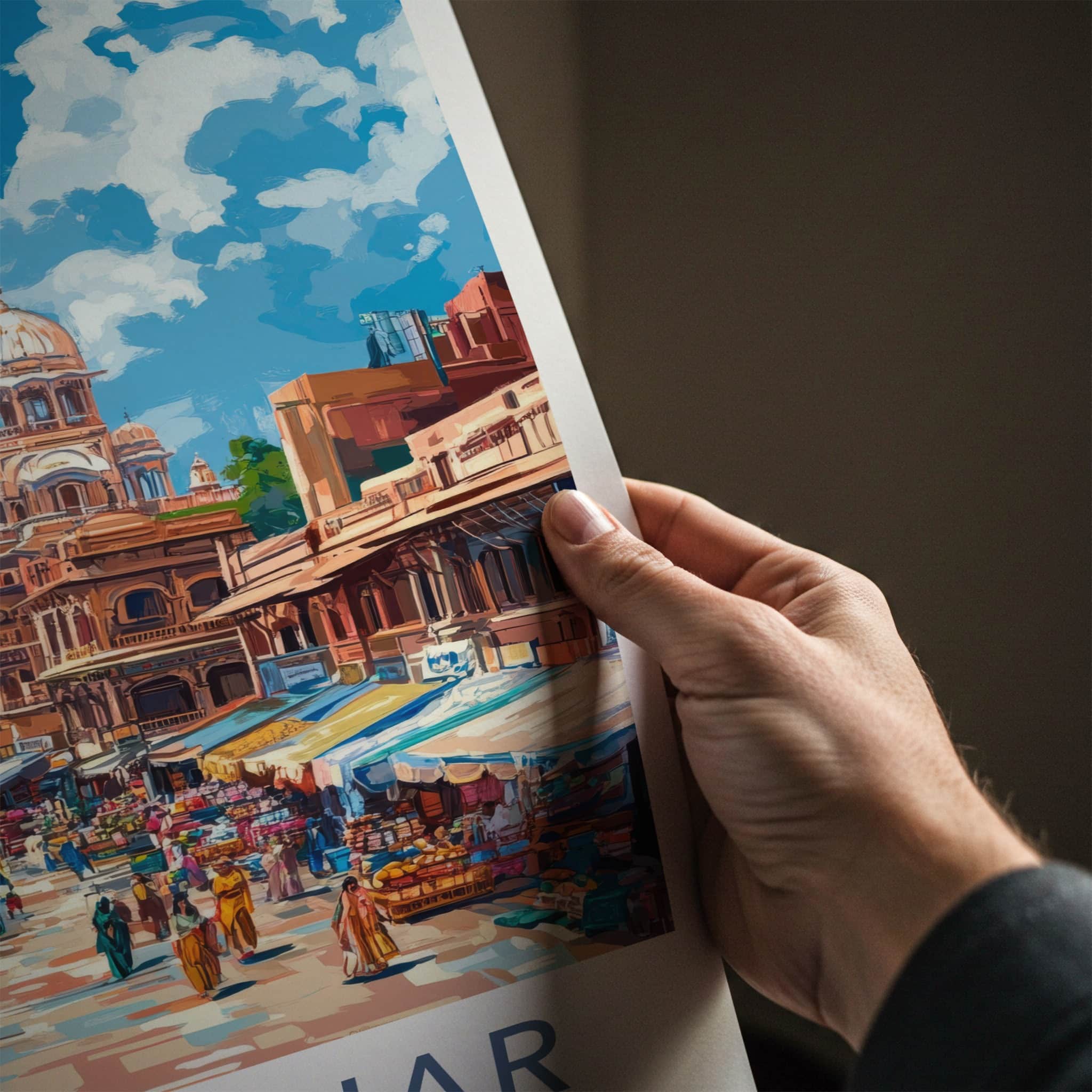 Jalandhar Poster - India Travel Art - Punjab Vibrant Market Scene Home Decor