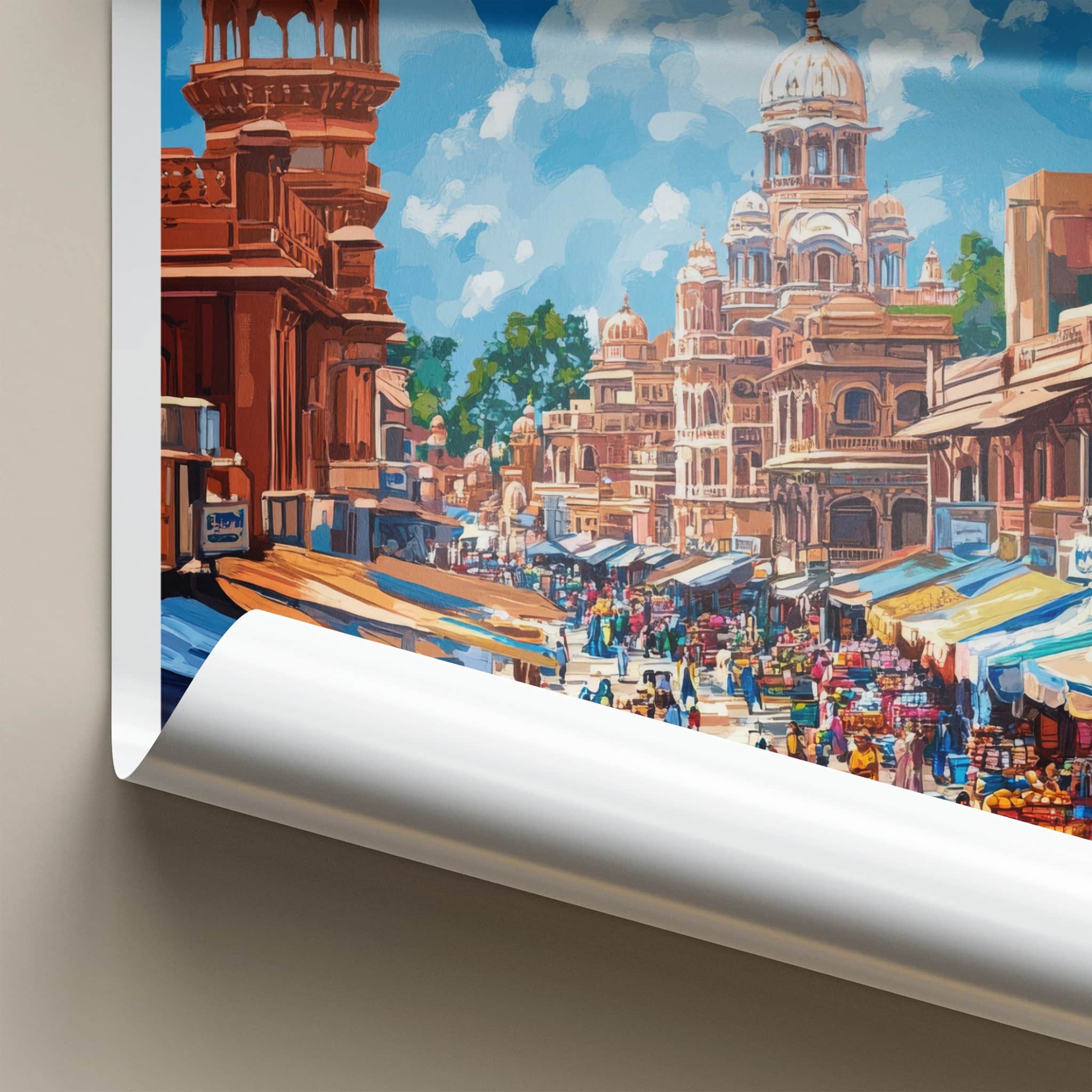 Jalandhar Poster - India Travel Art - Punjab Vibrant Market Scene Home Decor