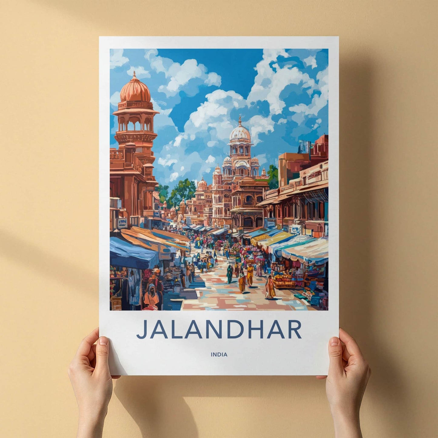 Jalandhar Poster - India Travel Art - Punjab Vibrant Market Scene Home Decor