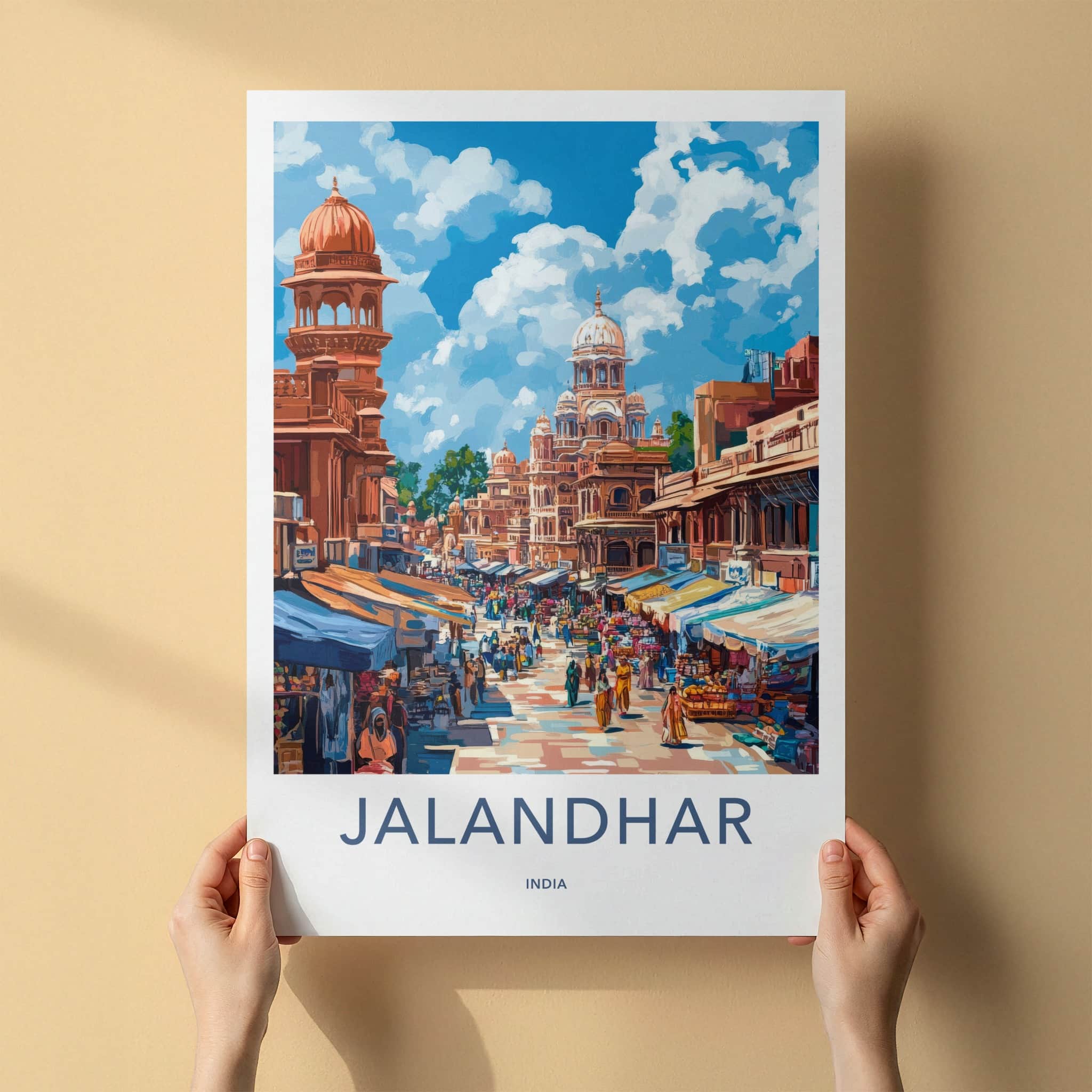 Jalandhar Poster - India Travel Art - Punjab Vibrant Market Scene Home Decor