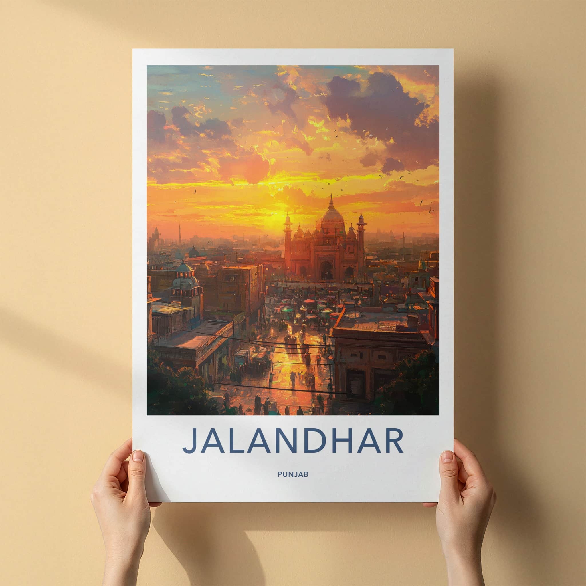 Jalandhar Poster - India Travel Art - Punjab Vibrant Sunset City Home Decor