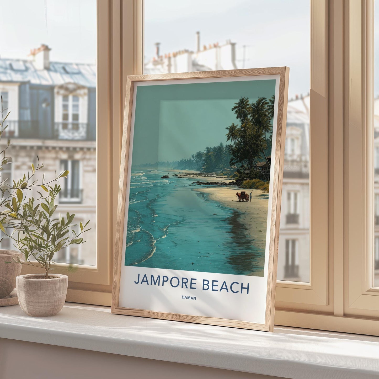 Jampore Beach Poster - India Travel Art - Daman Tropical Beach Scene Home Decor