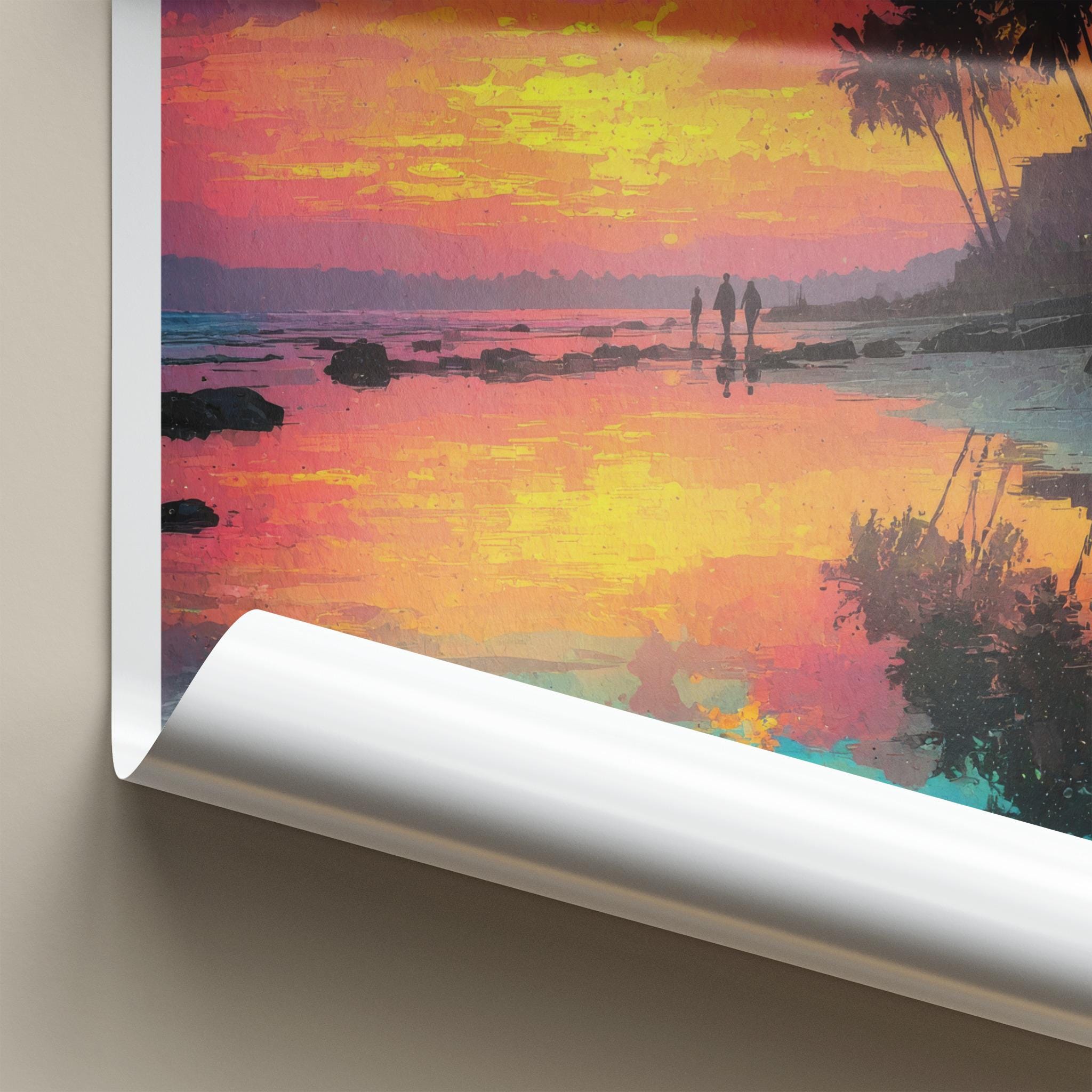 Jampore Poster - India Travel Art - Daman Tropical Sunset Beach Home Decor