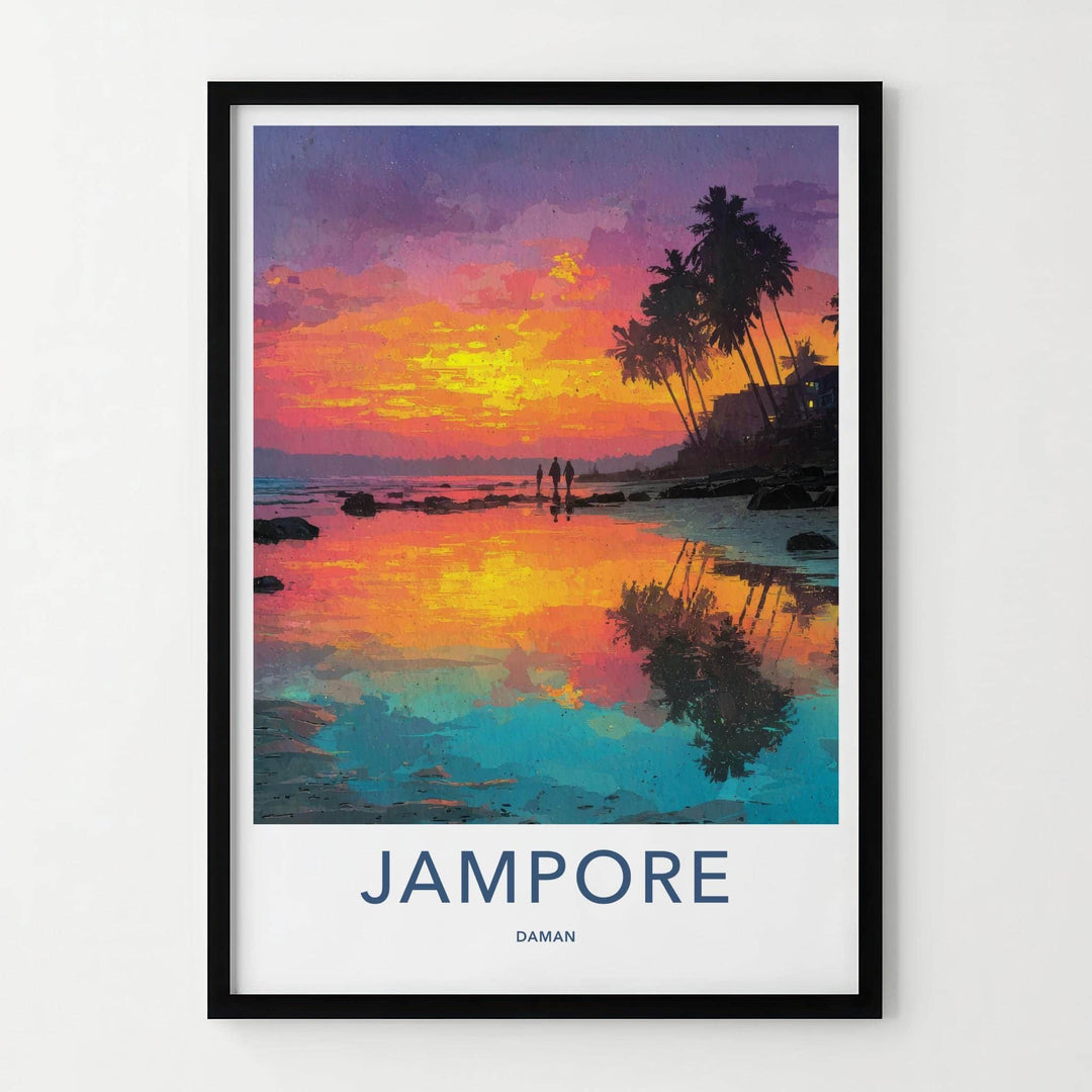 Jampore Poster - India Travel Art - Daman Tropical Sunset Beach Home Decor