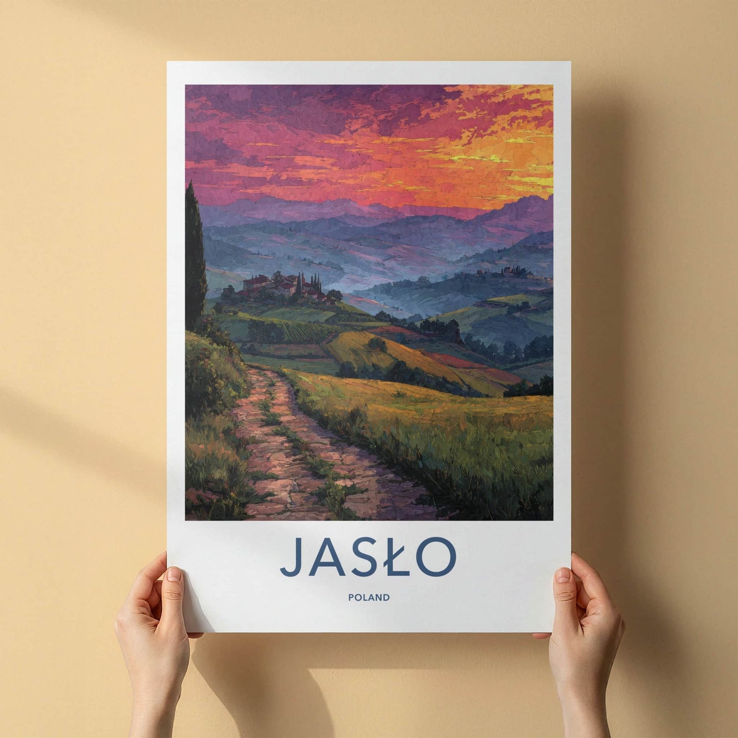 Jaslo Poster - Poland Framed Print - Terraced Hillside Village Framed Decor