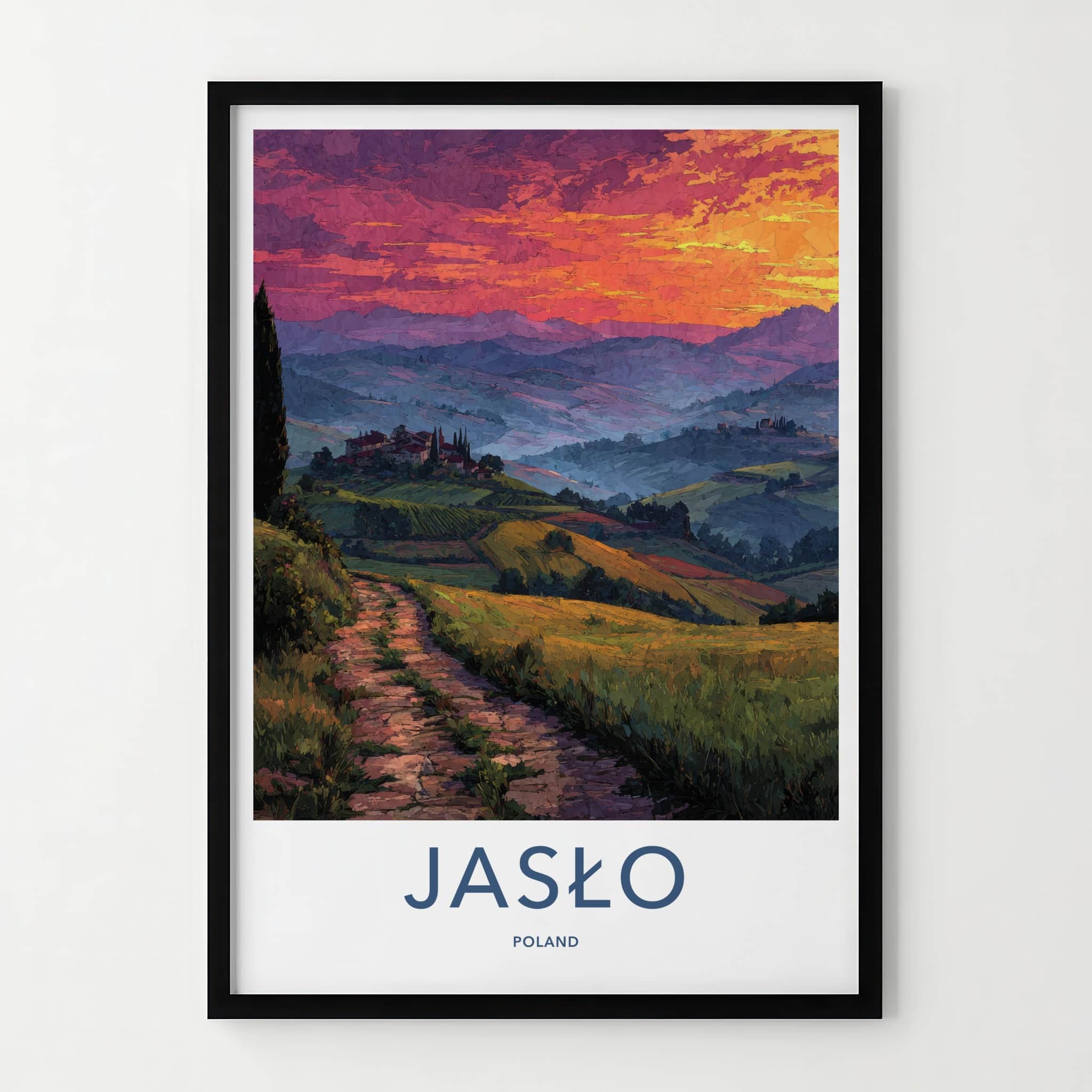 Jaslo Poster - Poland Framed Print - Terraced Hillside Village Framed Decor