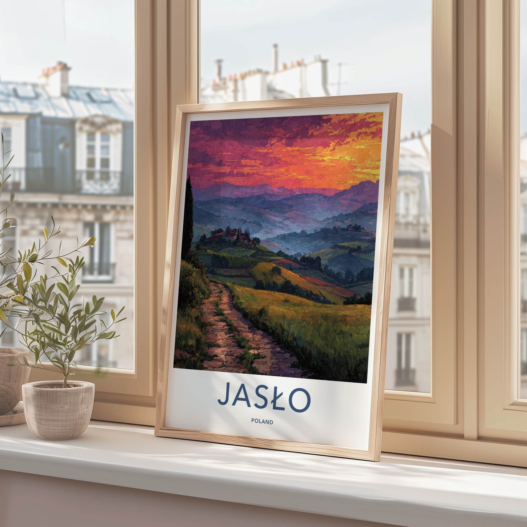 Jaslo Poster - Poland Framed Print - Terraced Hillside Village Framed Decor