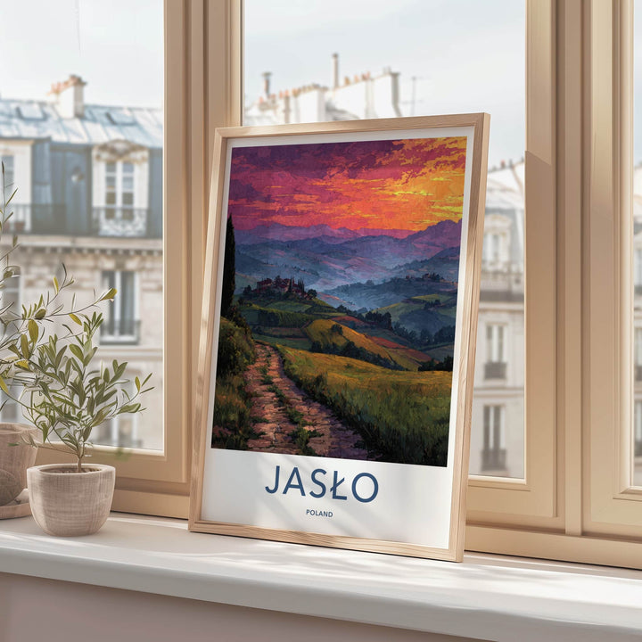Jaslo Poster - Poland Framed Print - Terraced Hillside Village Framed Decor