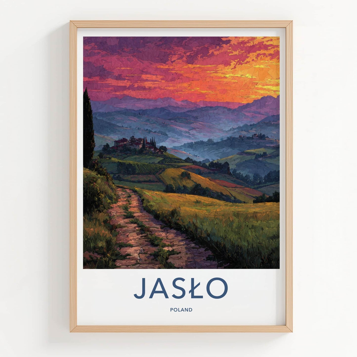 Jaslo Poster - Poland Framed Print - Terraced Hillside Village Framed Decor