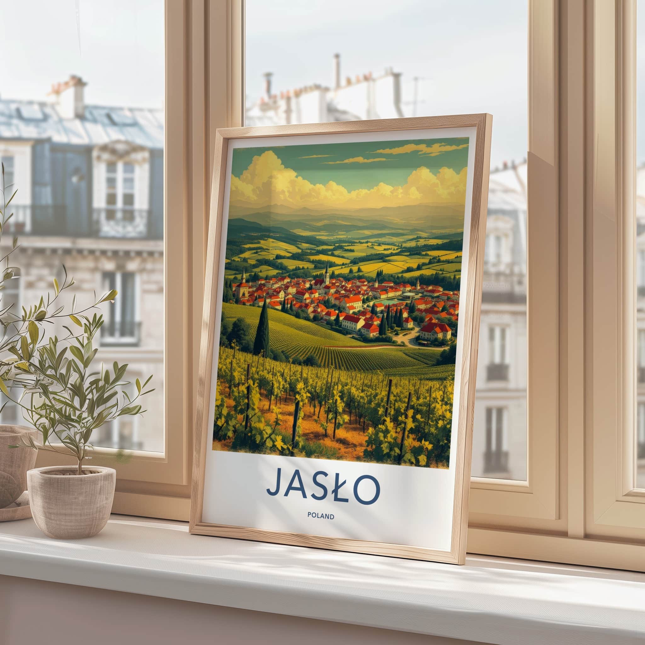 Jaslo Poster - Poland Framed Print - Vineyard town vista Framed Decor