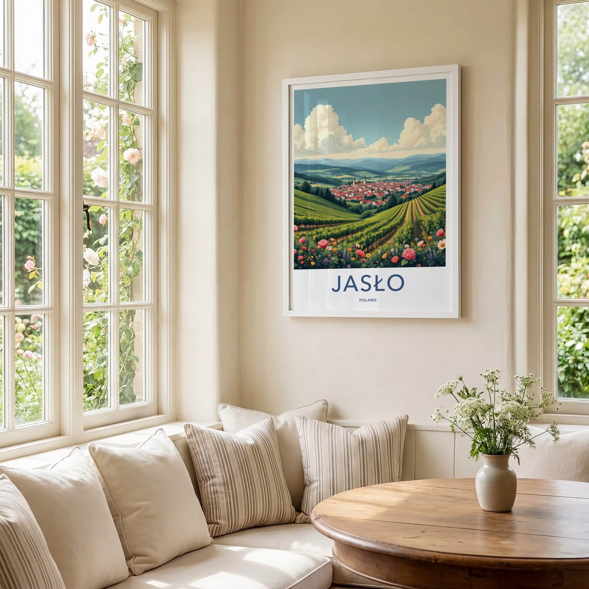 Jaslo Poster - Poland Travel Art - Flowering Vineyard Village Home Decor