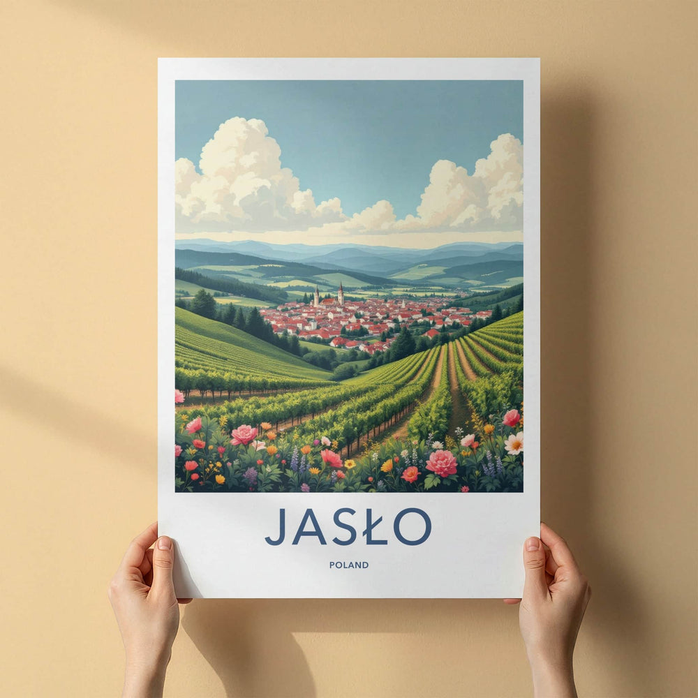 Jaslo Poster - Poland Travel Art - Flowering Vineyard Village Home Decor